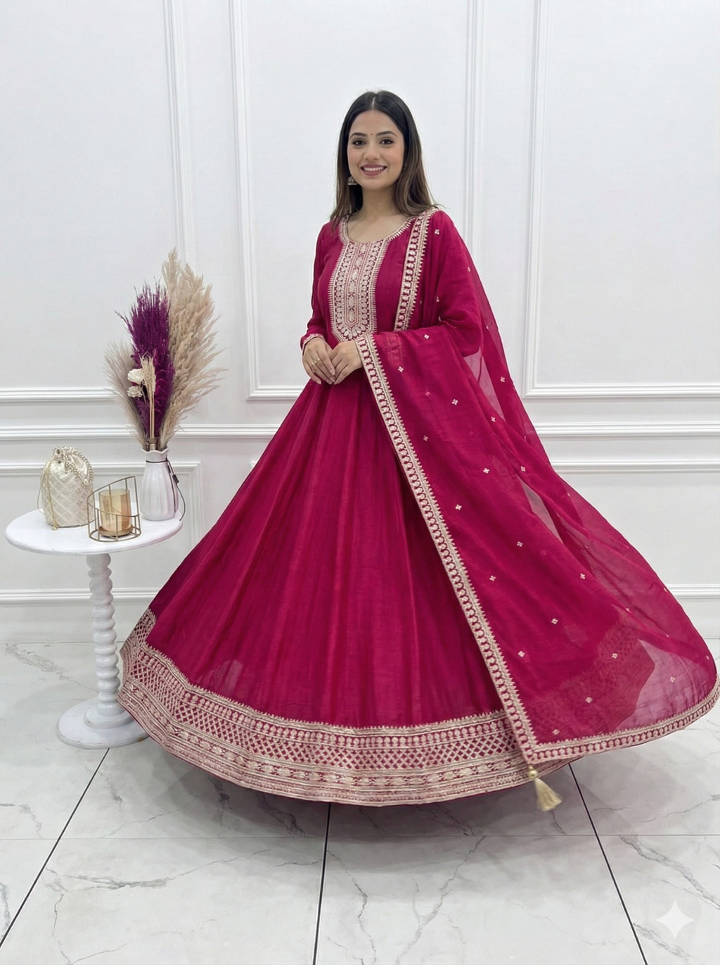 Eloriya Dark Piink Shades Premium Quality Anarkali Suit Set - M [38] | Eloriya India