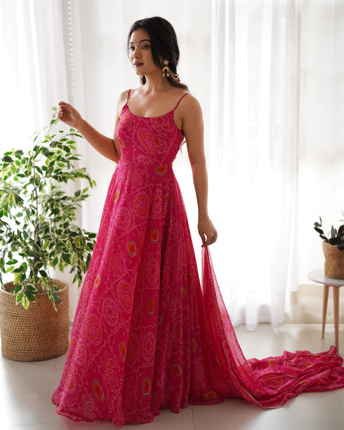 Eloriya Chiffon Bandhej Anarkali Suit - XS-34 | Eloriya India