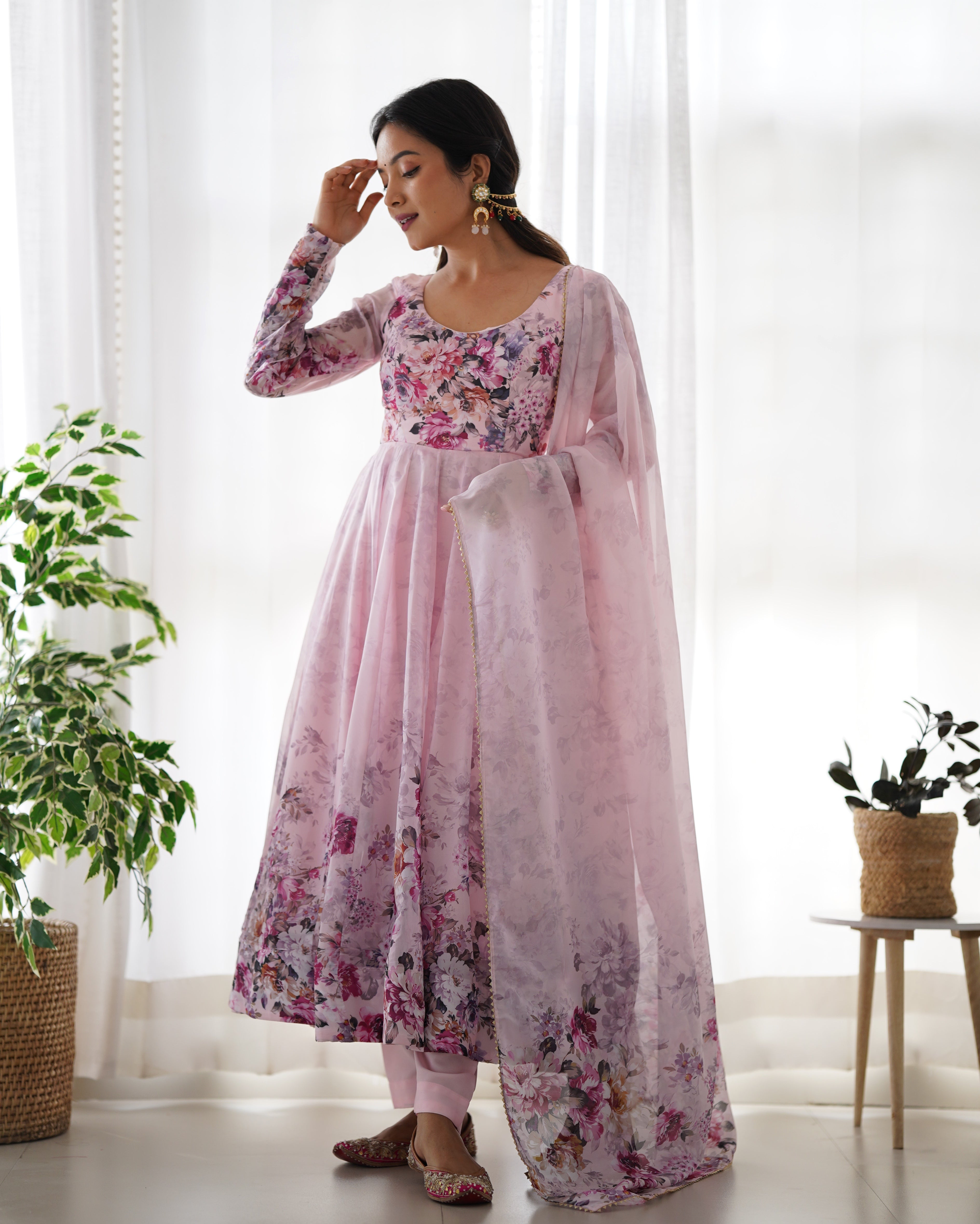 Eloriya Premium Quality Silk Gown Anarkali Suit Set - S | Eloriya India