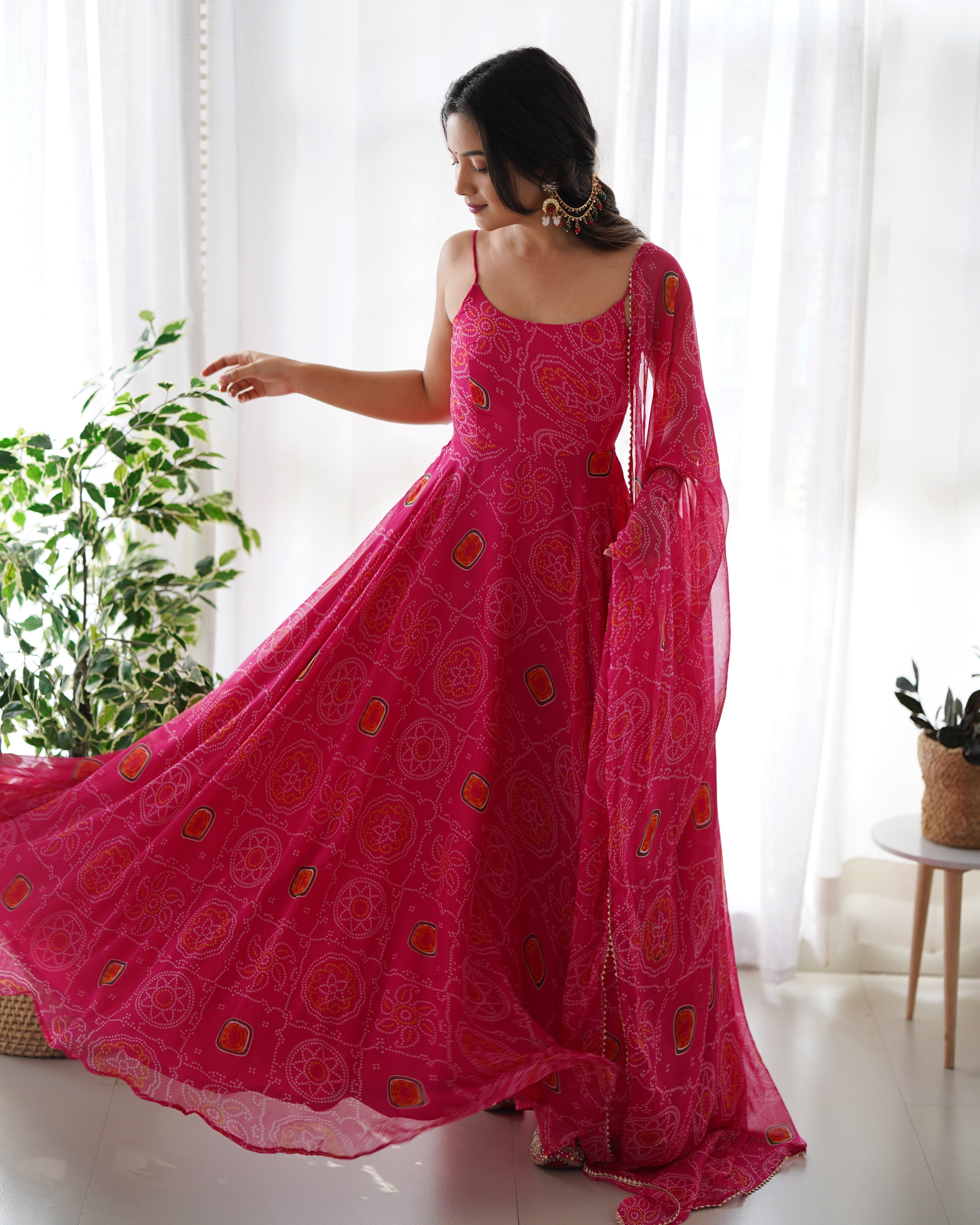 Eloriya Chiffon Bandhej Anarkali Suit - S-36 | Eloriya India