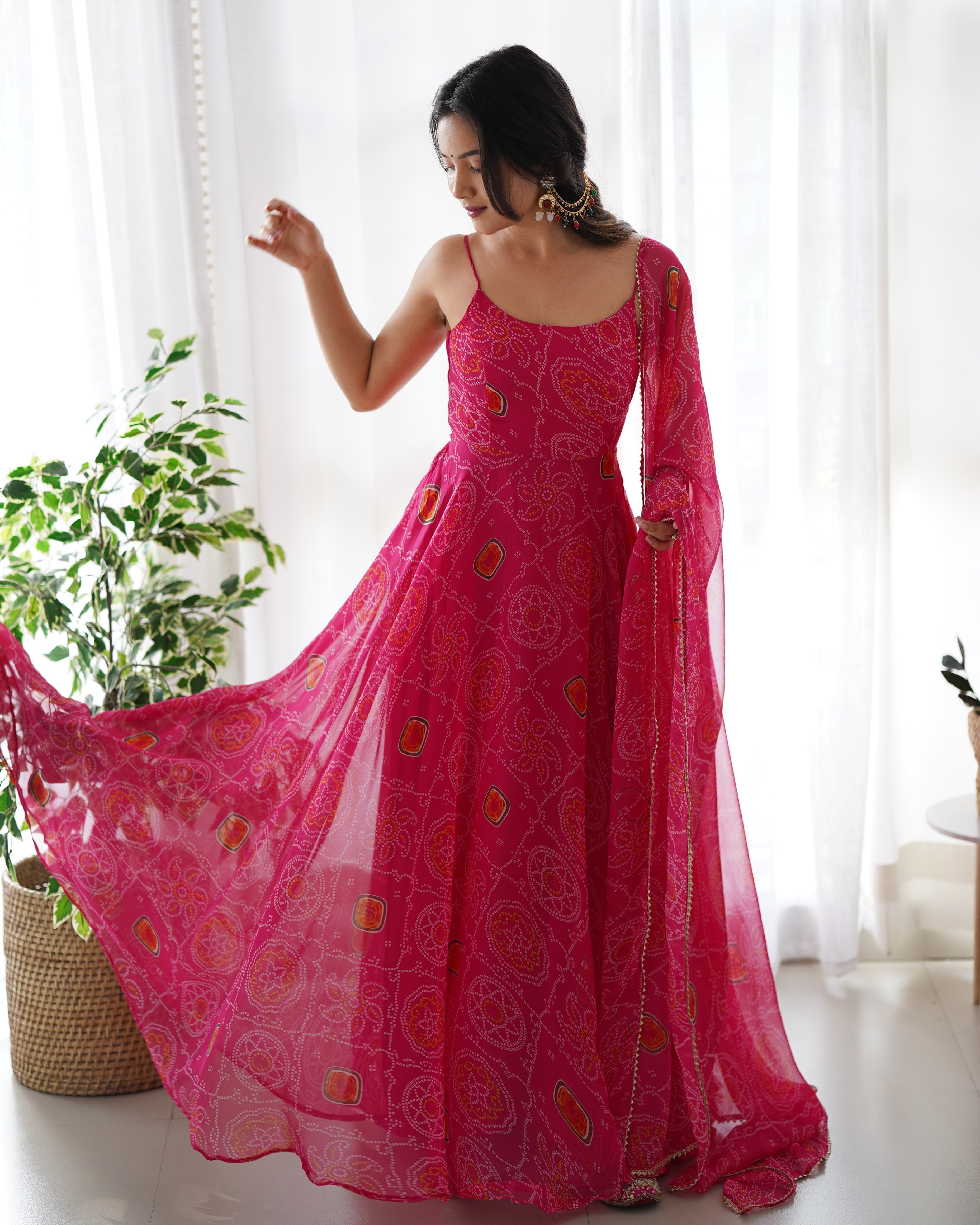 Eloriya Chiffon Bandhej Anarkali Suit - M-38 | Eloriya India