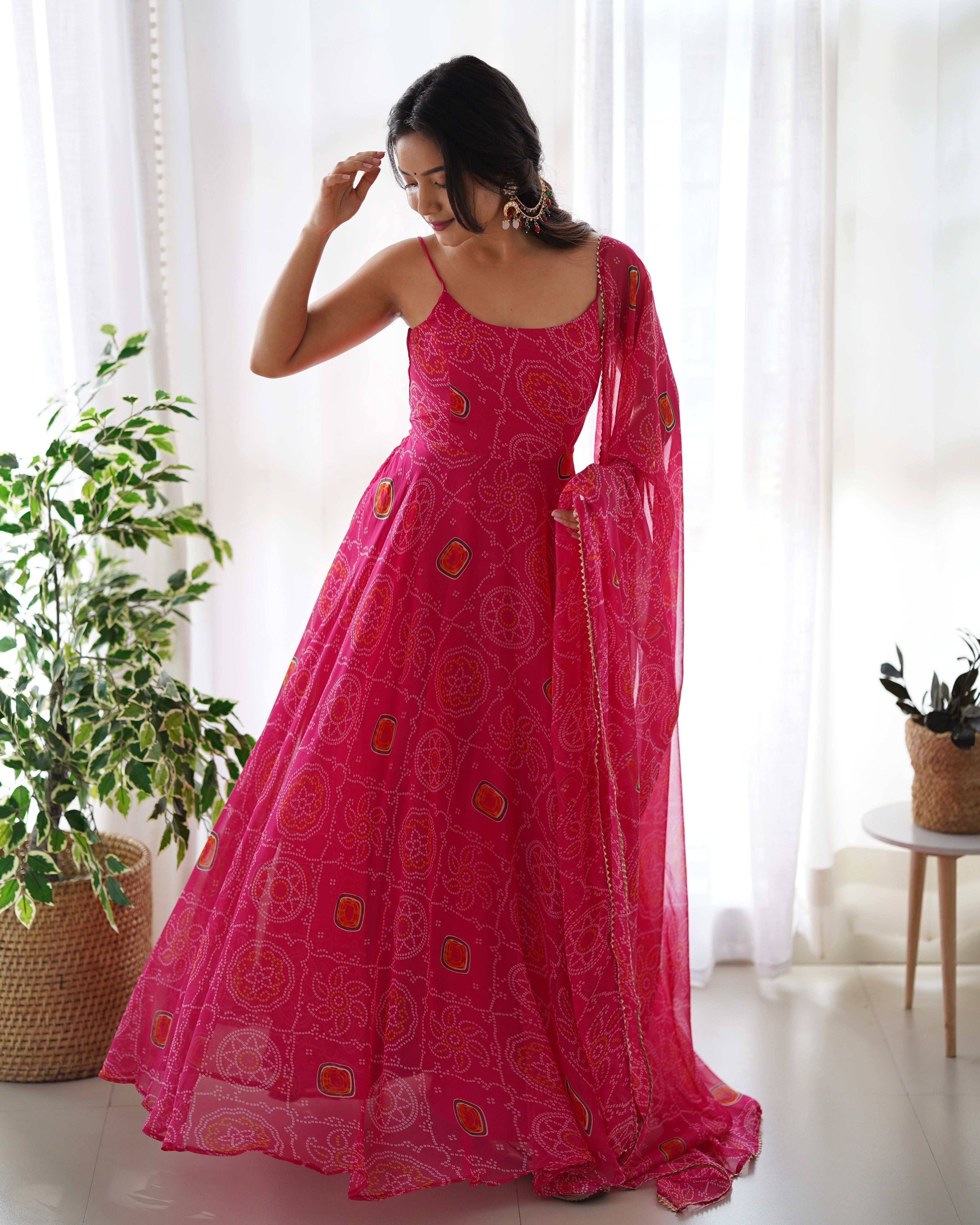 Eloriya Chiffon Bandhej Anarkali Suit - L-40 | Eloriya India
