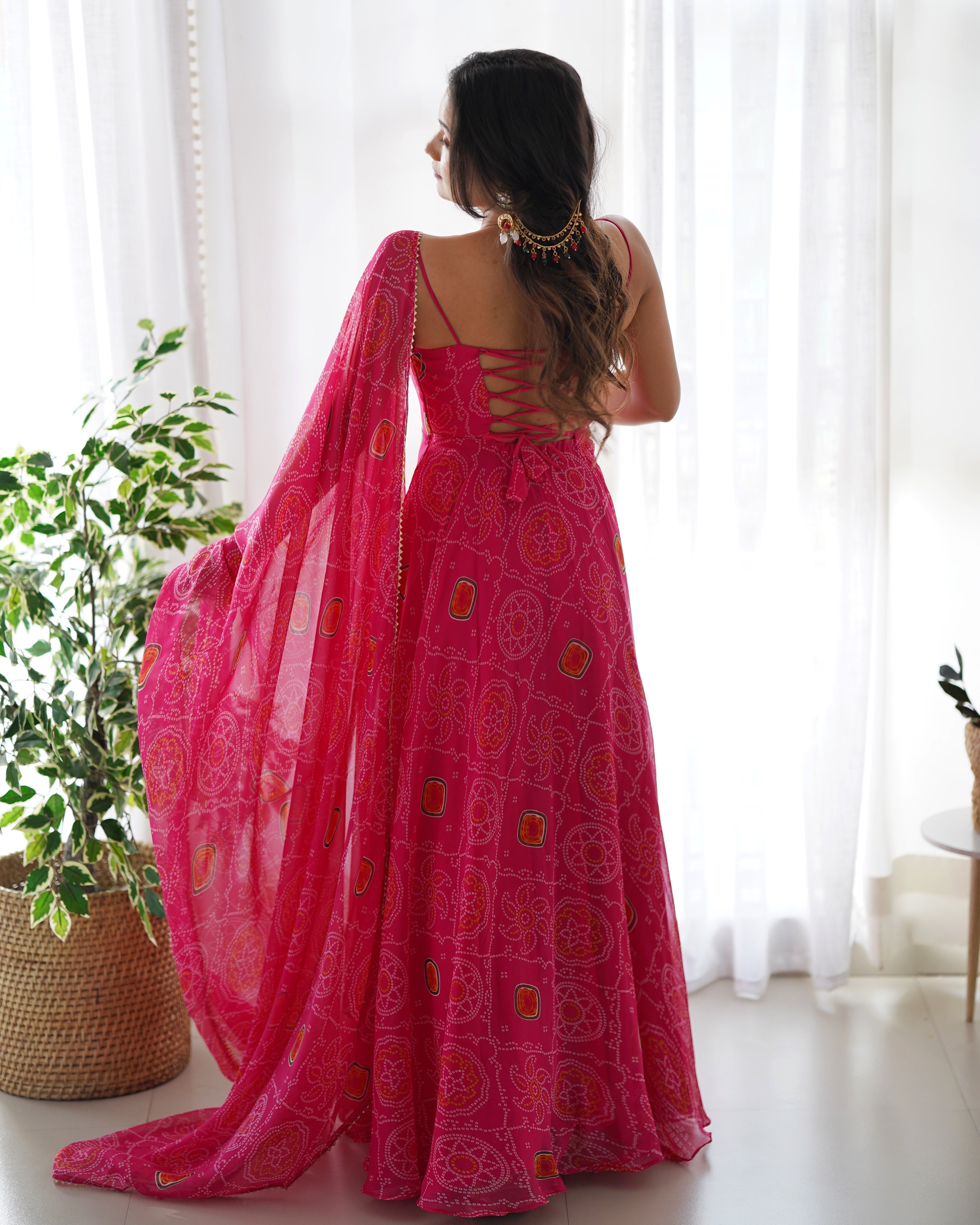 Eloriya Chiffon Bandhej Anarkali Suit - XL-42 | Eloriya India