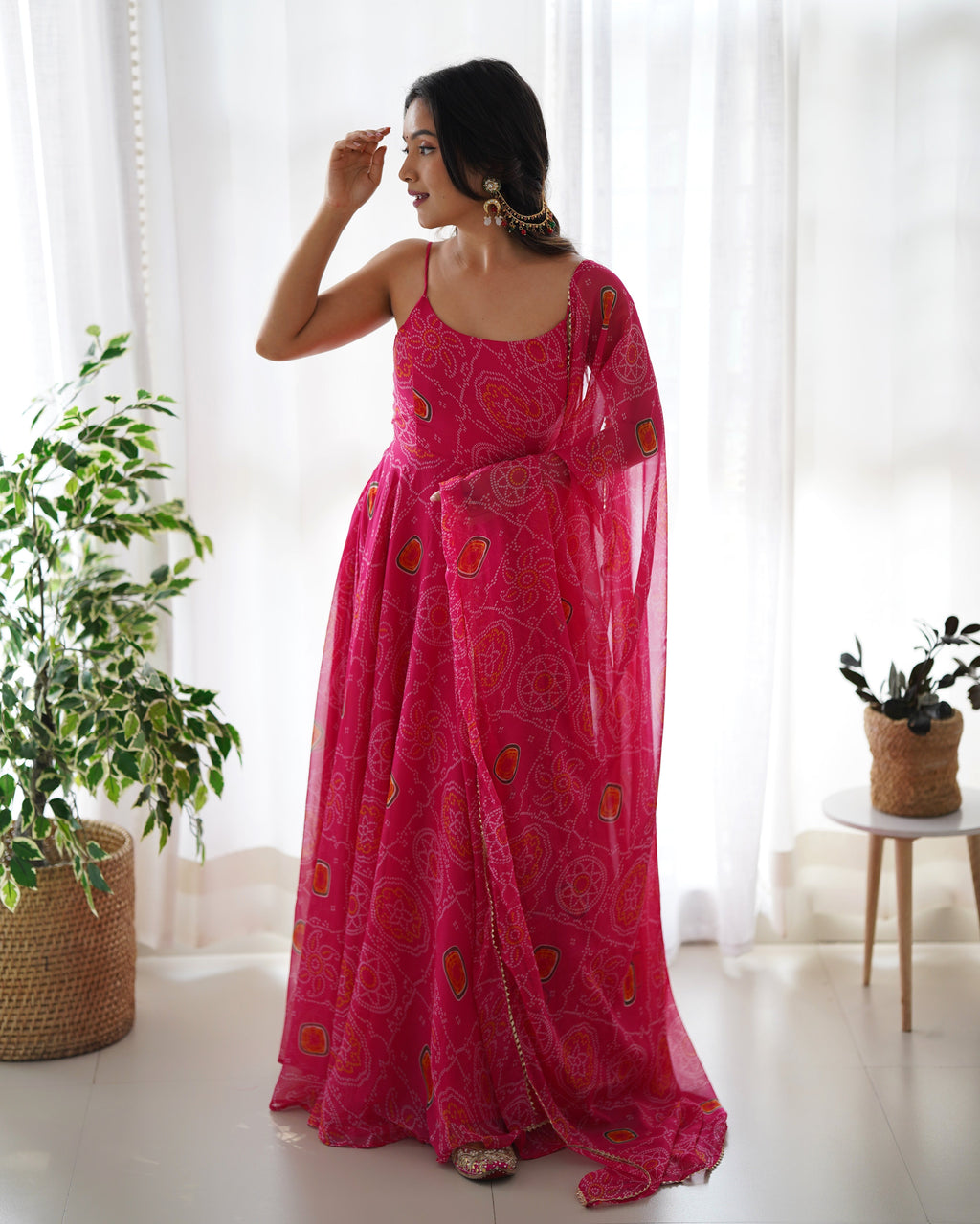 Eloriya Chiffon Bandhej Anarkali Suit | Eloriya India