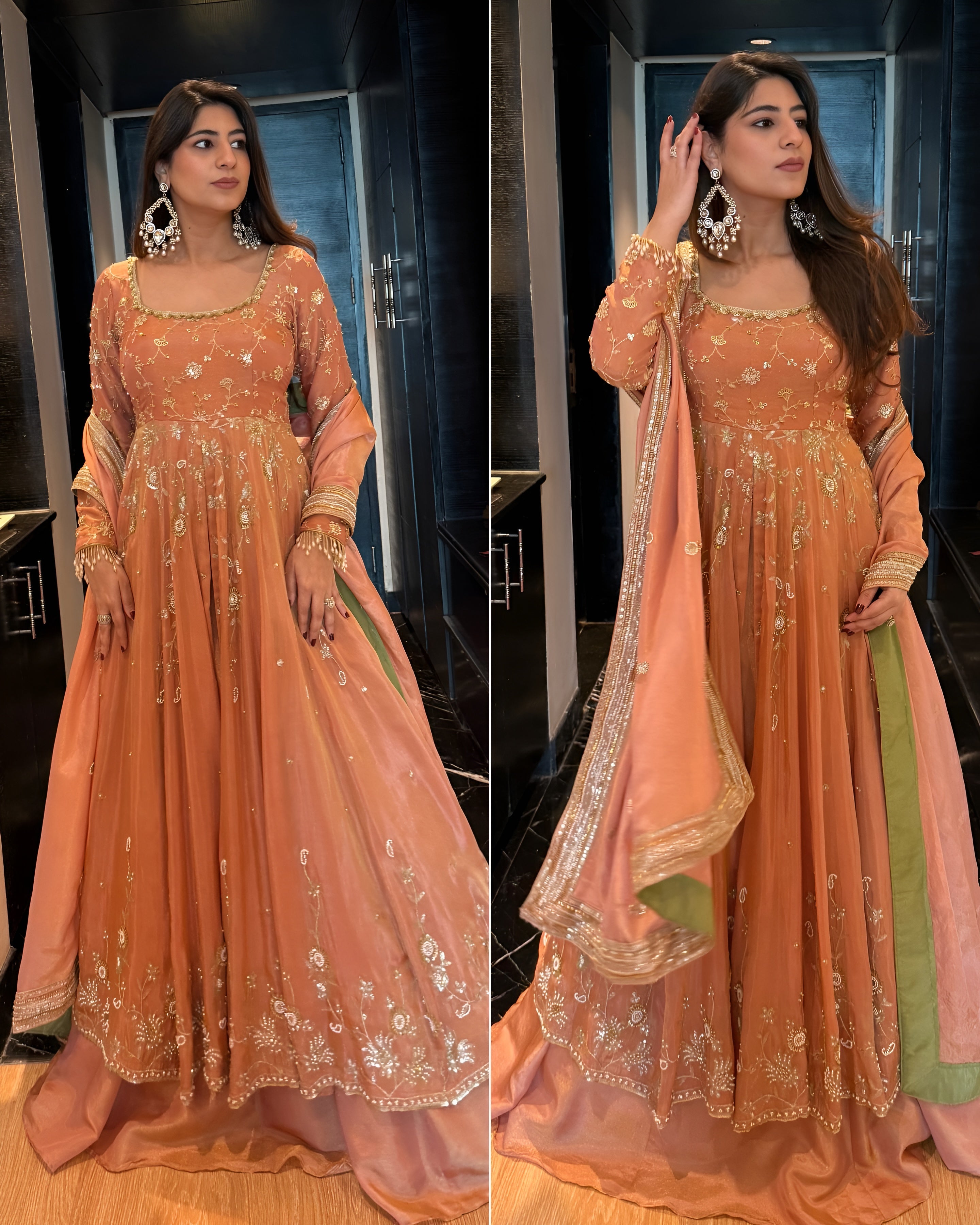 Eloriya Star Georgette Slik Anarkali Suit With Skirt - L [40] | Eloriya India