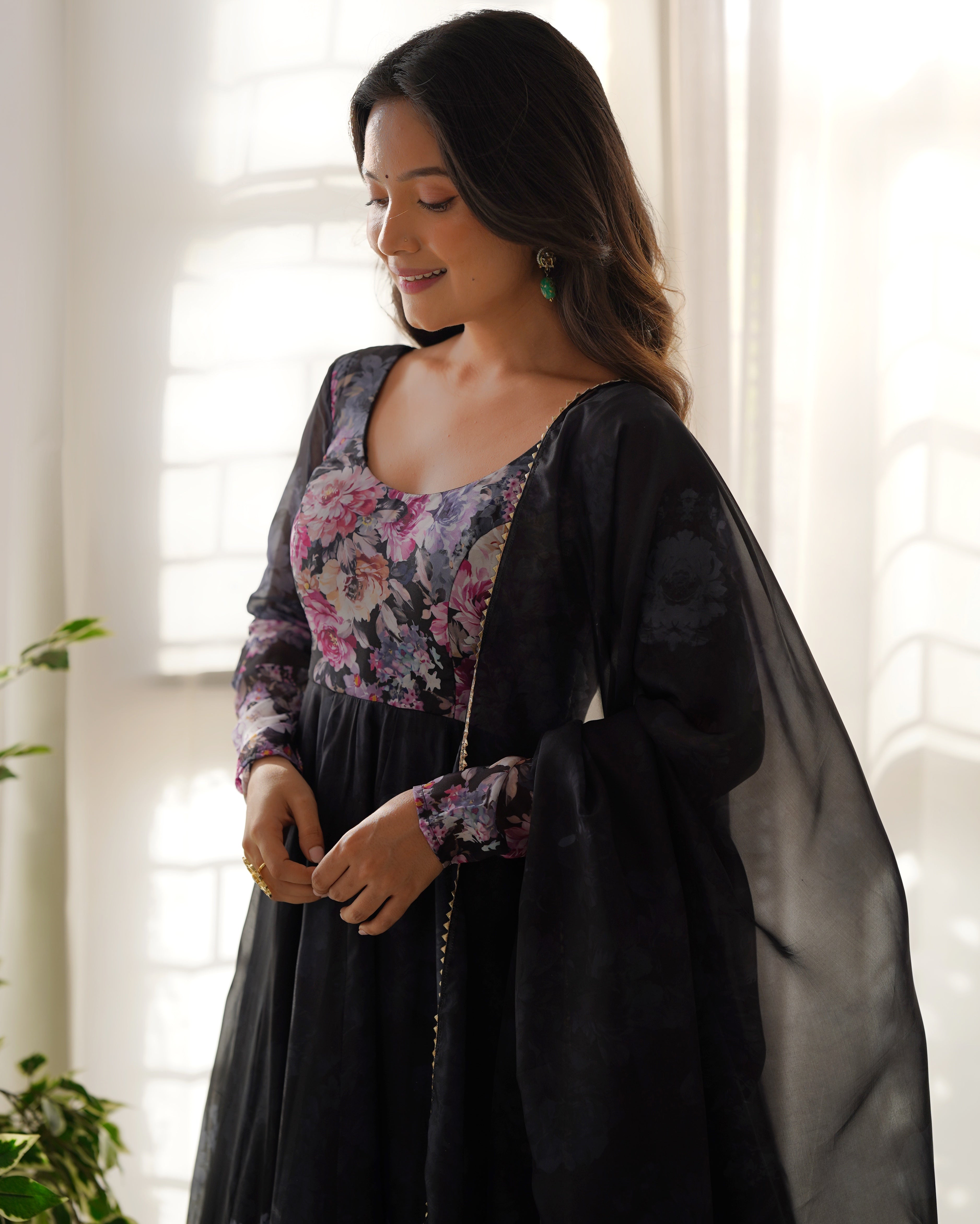 Eloriya Premium Quality Silk Gown Anarkali Suit Set - XL | Eloriya India