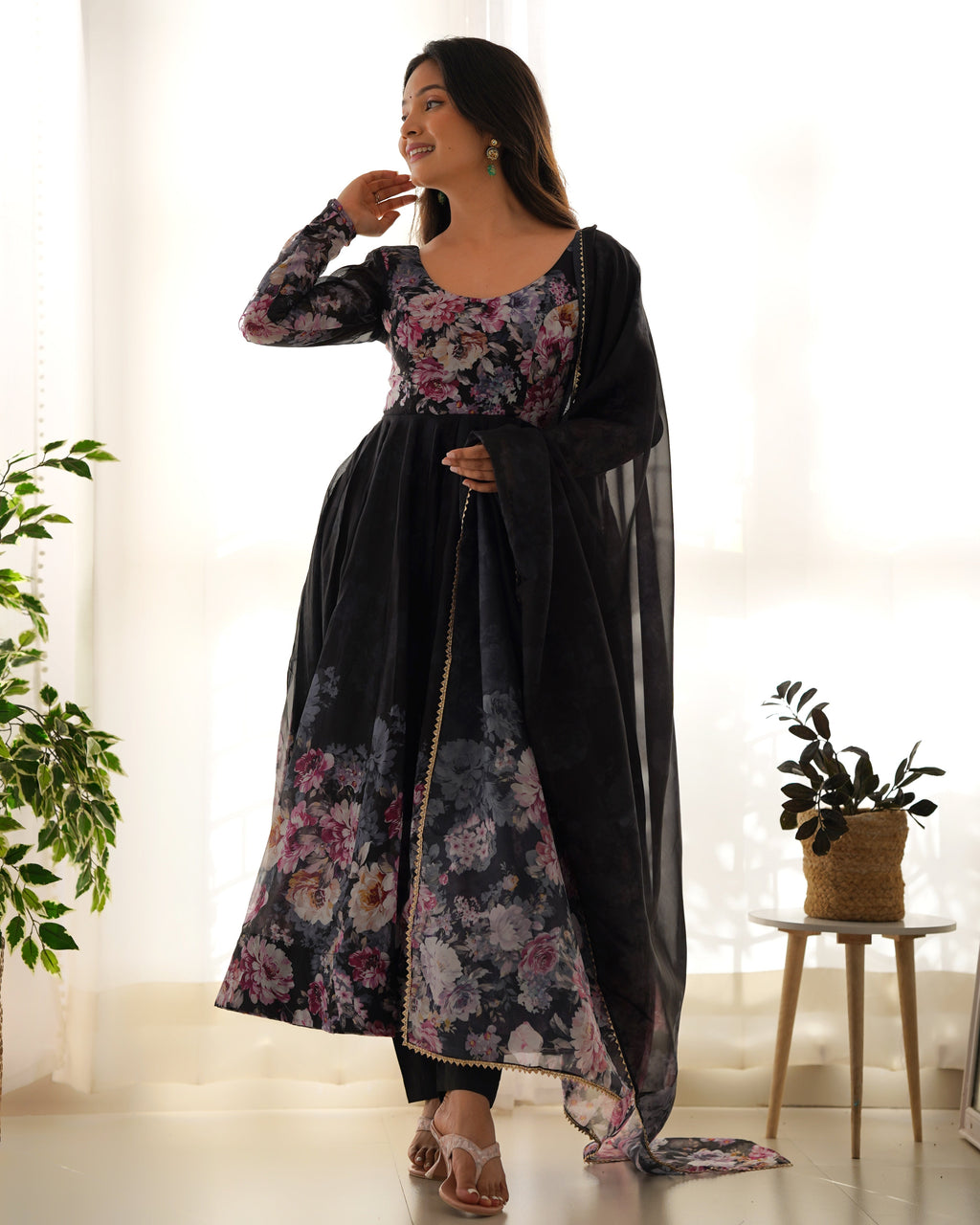 Eloriya Premium Quality Silk Gown Anarkali Suit Set - XXL | Eloriya India