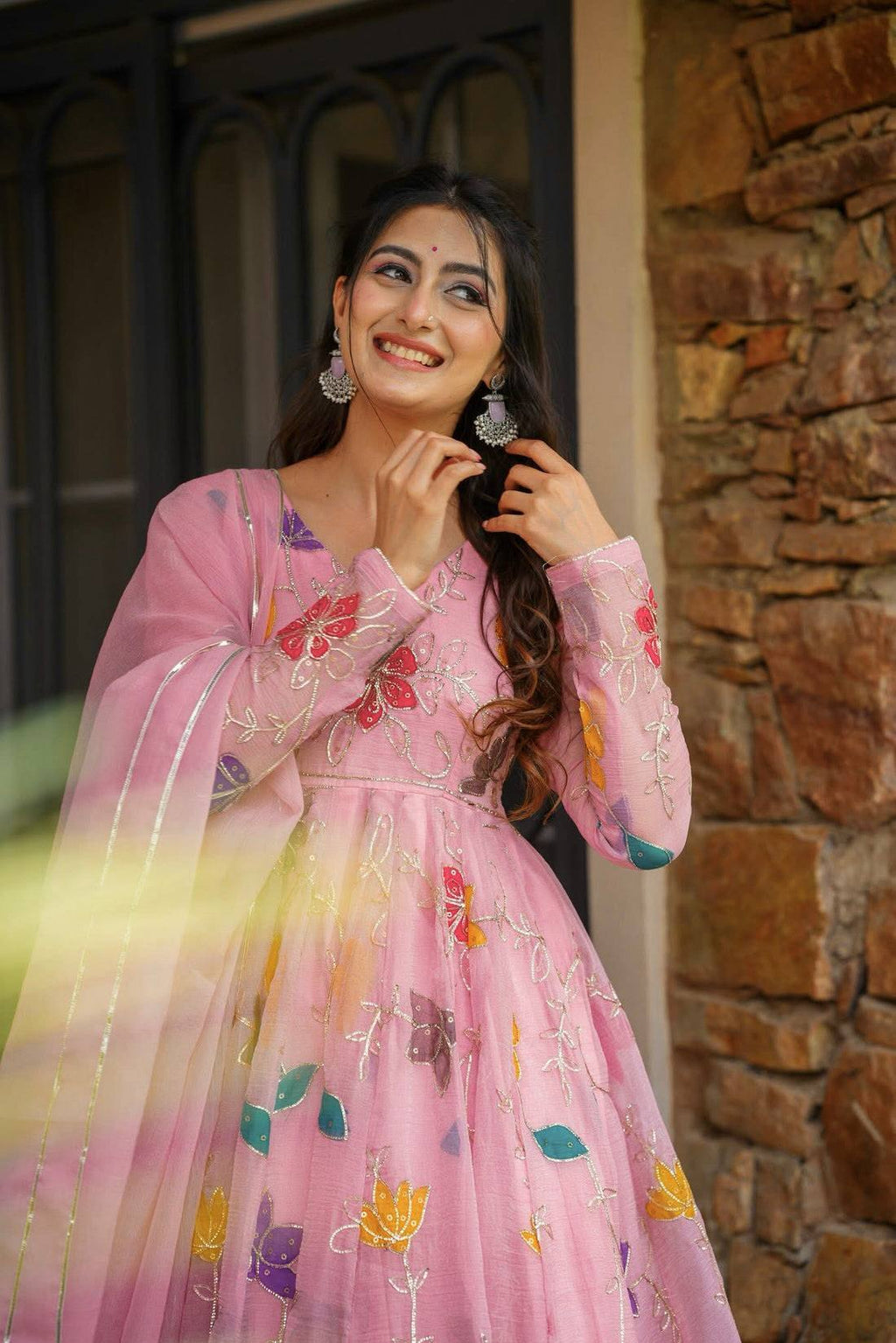 Eloriya Pastel Pink Embroidered Anarkali With Sharara | Eloriya India