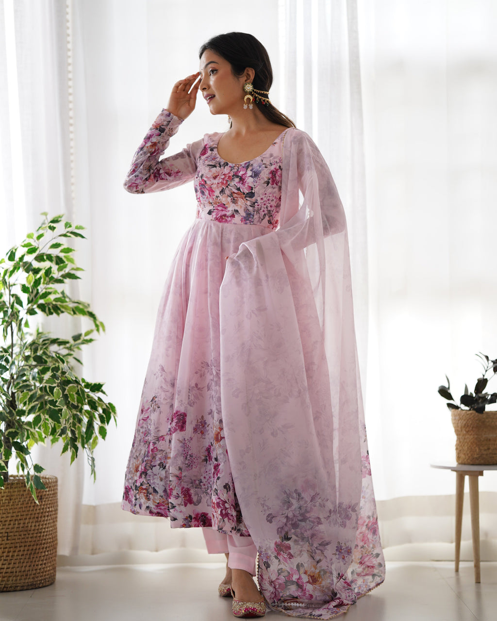 Eloriya Premium Quality Silk Gown Anarkali Suit Set - M | Eloriya India