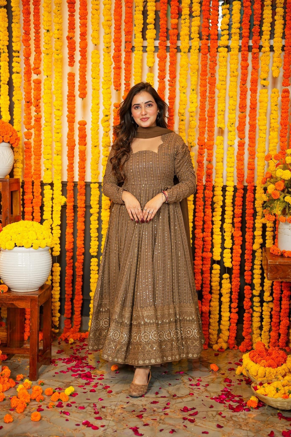 Eloriya Premium Quality Chocolate Anarkali Suit Set - XL[42] | Eloriya India