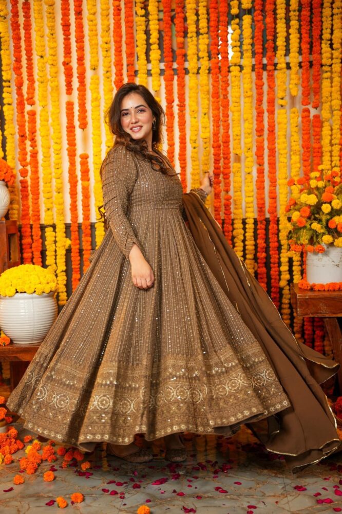 Eloriya Premium Quality Chocolate Anarkali Suit Set - XS [34] | Eloriya India