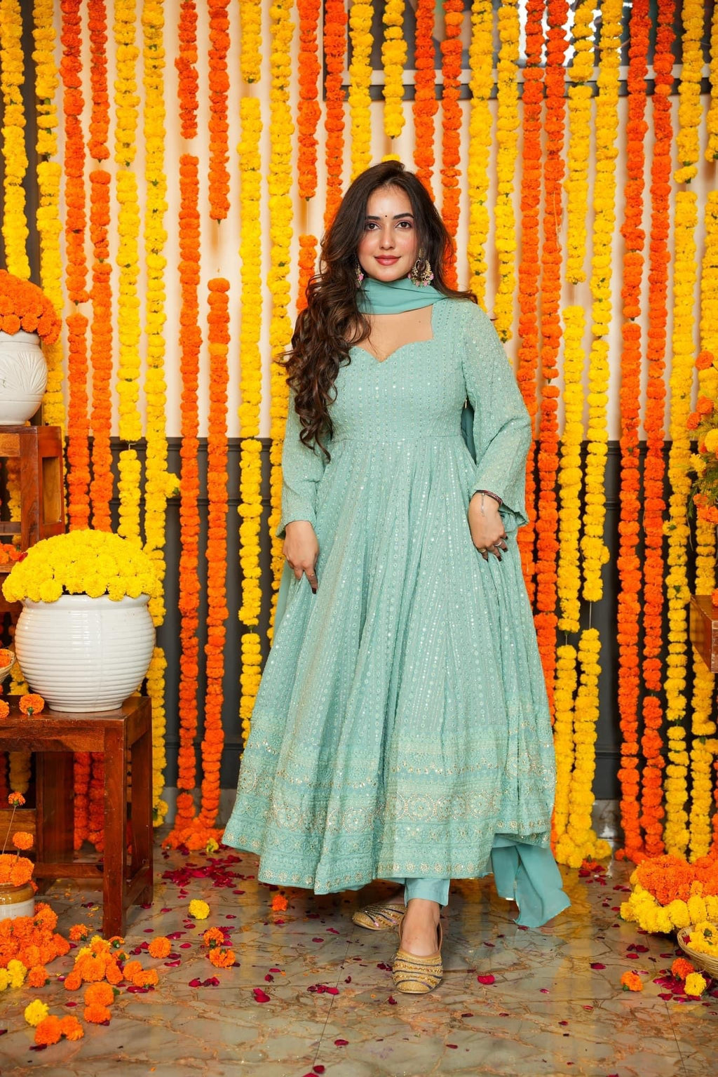 Eloriya Premium Quality Sky Anarkali Suit Set - S [36] | Eloriya India