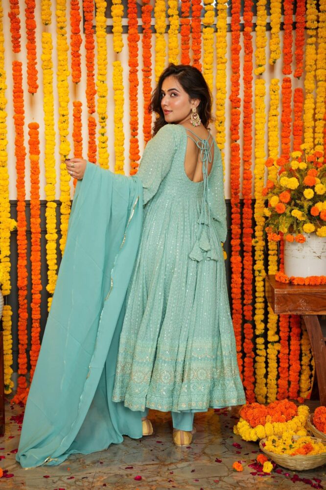 Eloriya Premium Quality Sky Anarkali Suit Set | Eloriya India