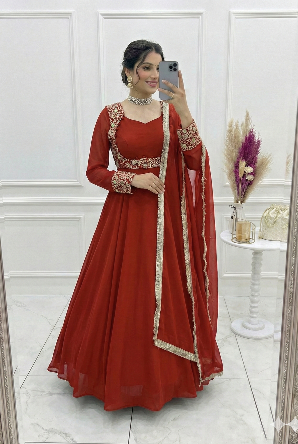 Eloriya Mimi Orange Shades Premium Quality Anarkali Suit Set - XS [34] | Eloriya India