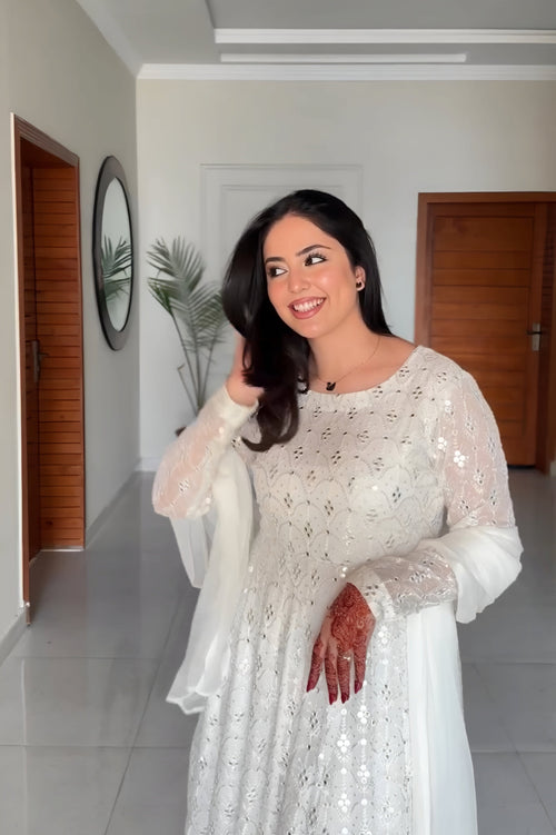 Eloriya Aafia Waite Faux Blooming Anarkali Style Sharara Suit Set - S [36] | Eloriya India