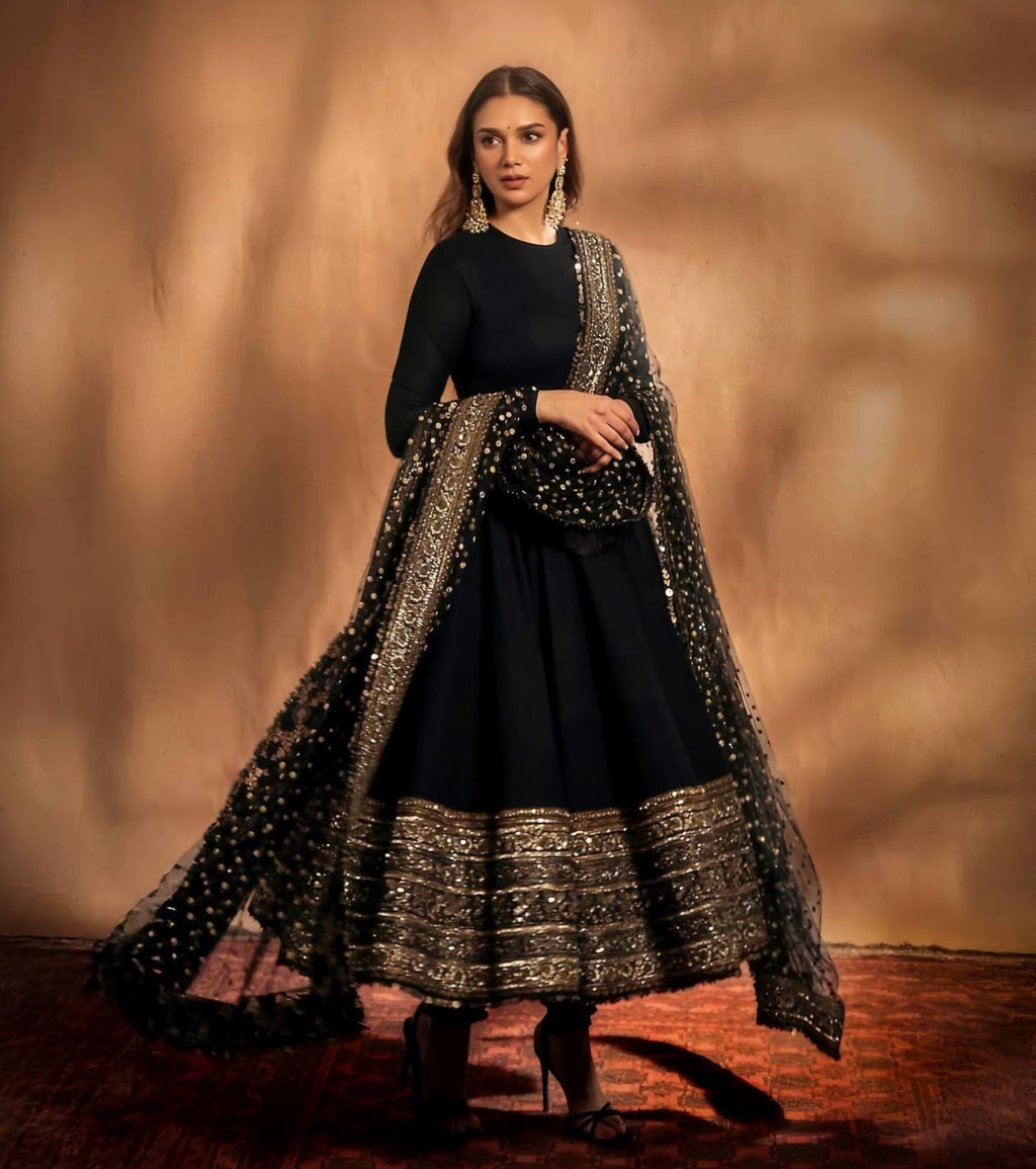 Eloriya Aditi Premium Black Anarkali Suit Set - XS [34] | Eloriya India
