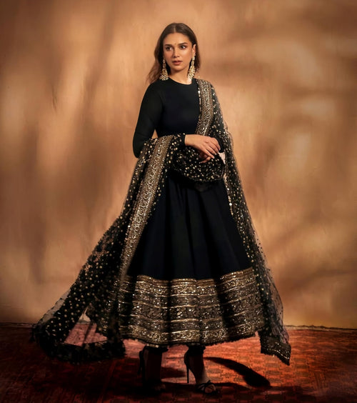 Eloriya Aditi Premium Black Anarkali Suit Set - XS [34] | Eloriya India
