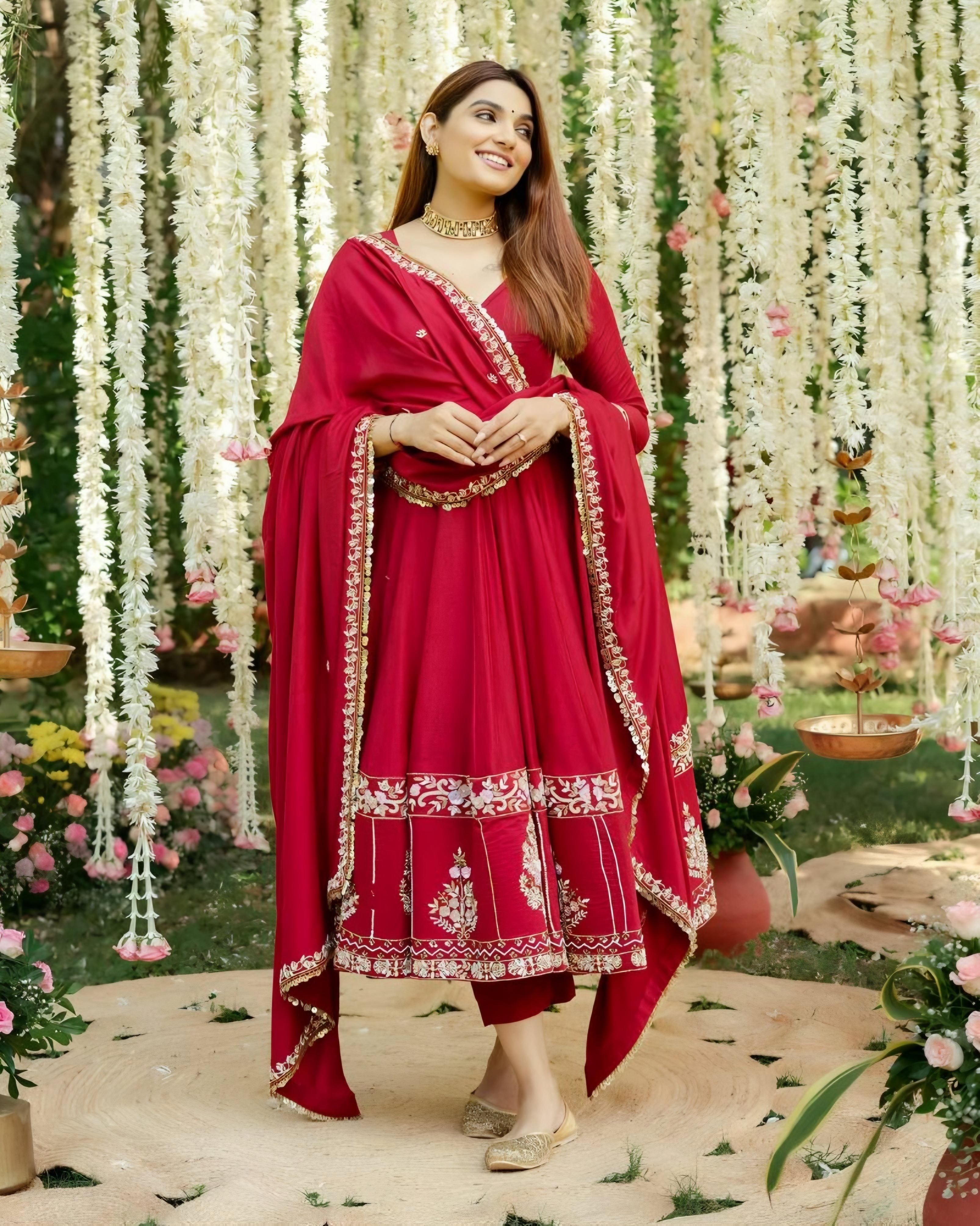 Eloriya Rimmy Red Coloured Anarkali Suit Set - S [36] | Eloriya India