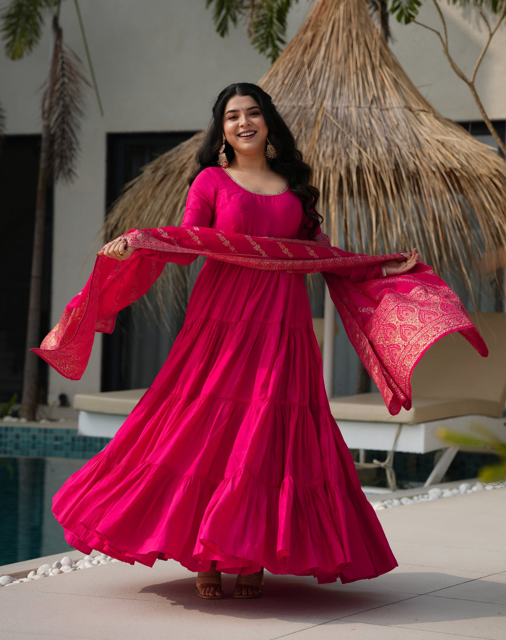 Eloriya Royal Roman Silk Fully Flared Anarkali Suit Set - XS [34] | Eloriya India