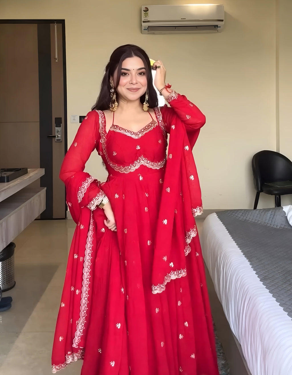 Eloriya Classic Red Karva Chauth Special Anarkali Suit Set - S [36] | Eloriya India