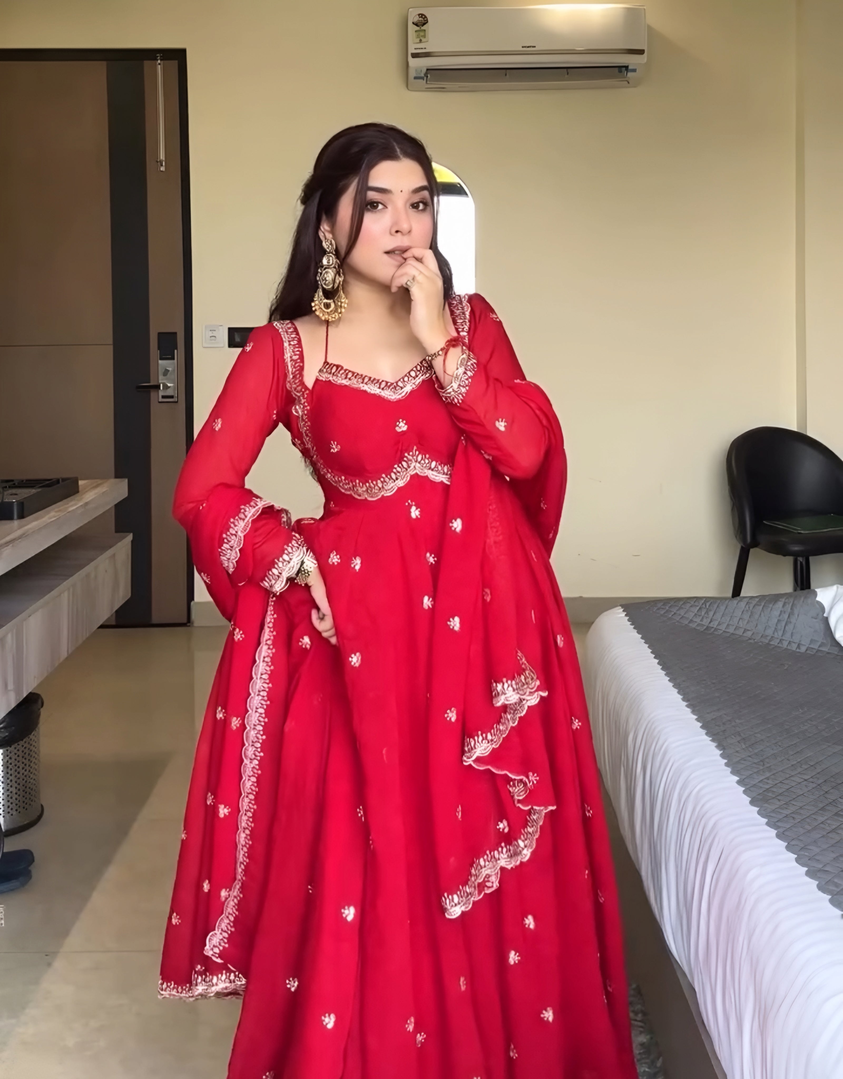 Eloriya Classic Red Karva Chauth Special Anarkali Suit Set - 3XL [46] | Eloriya India