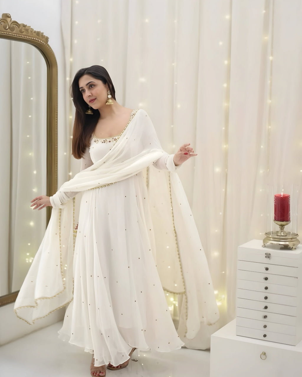 Eloriya Hannah Traditional White Anarkali Suit 🤍 - L [40] | Eloriya India