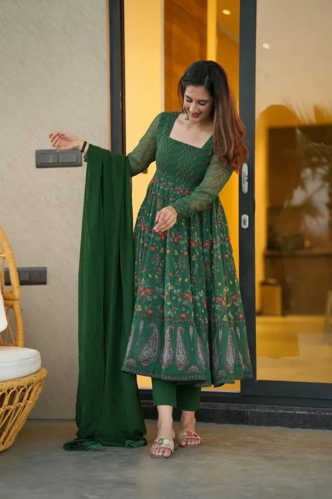 Eloriya Sp Premium Quality Green Anarkali Suit Set - M | Eloriya India