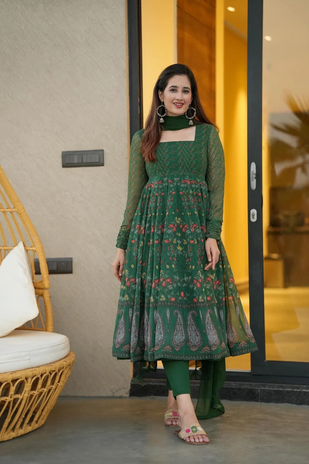 Eloriya Sp Premium Quality Green Anarkali Suit Set - S | Eloriya India