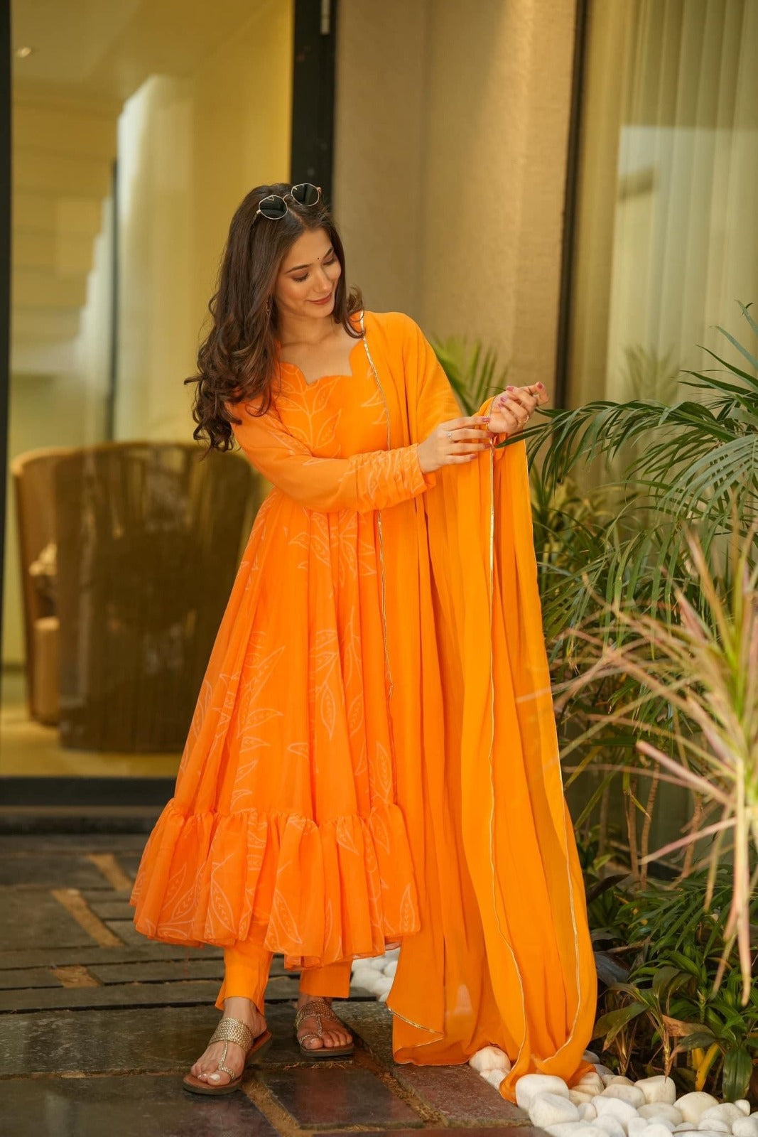 Eloriya Marigold Orange Georgette Suit Set - XS [34] | Eloriya India