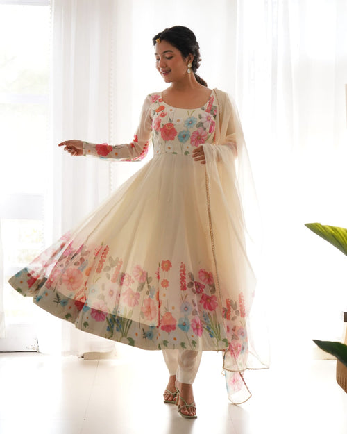 Eloriya Creme Coloured Organza Suit - XS(34) | Eloriya India