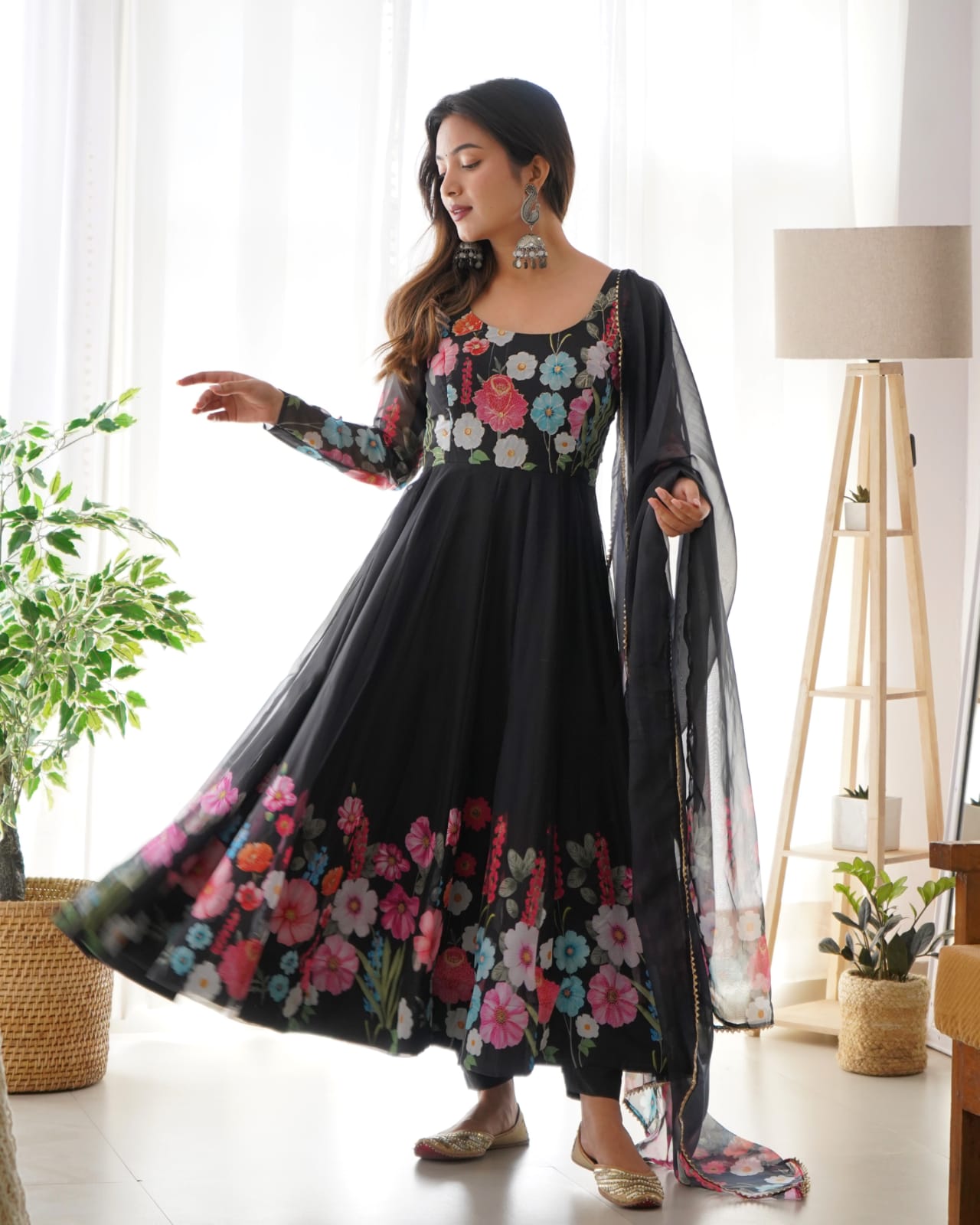 Eloriya Creme Coloured Organza Suit | Eloriya India