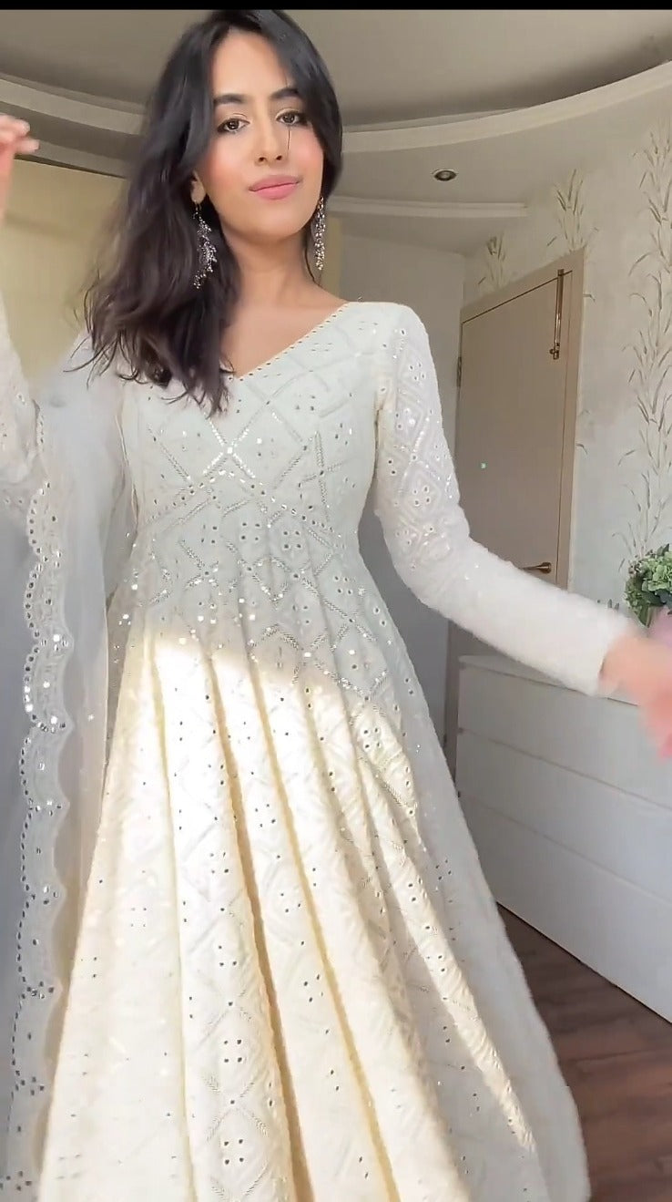 Eloriya Aniska Lakhnavi Embroidered Work Anarkali Suit Set - S [36] | Eloriya India