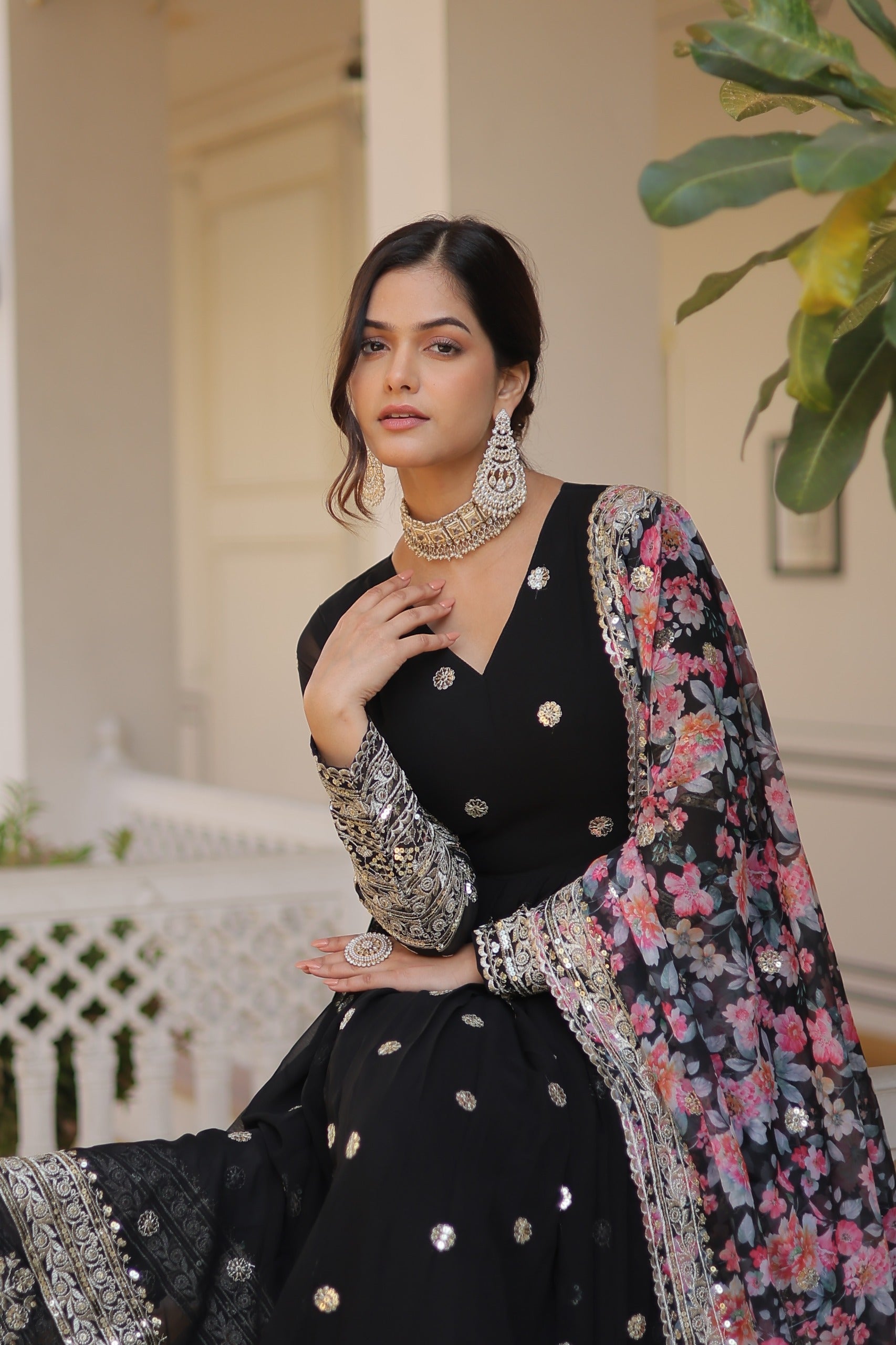 Eloriya Kavita's Black Designer Gown - XL(42'') | Eloriya India