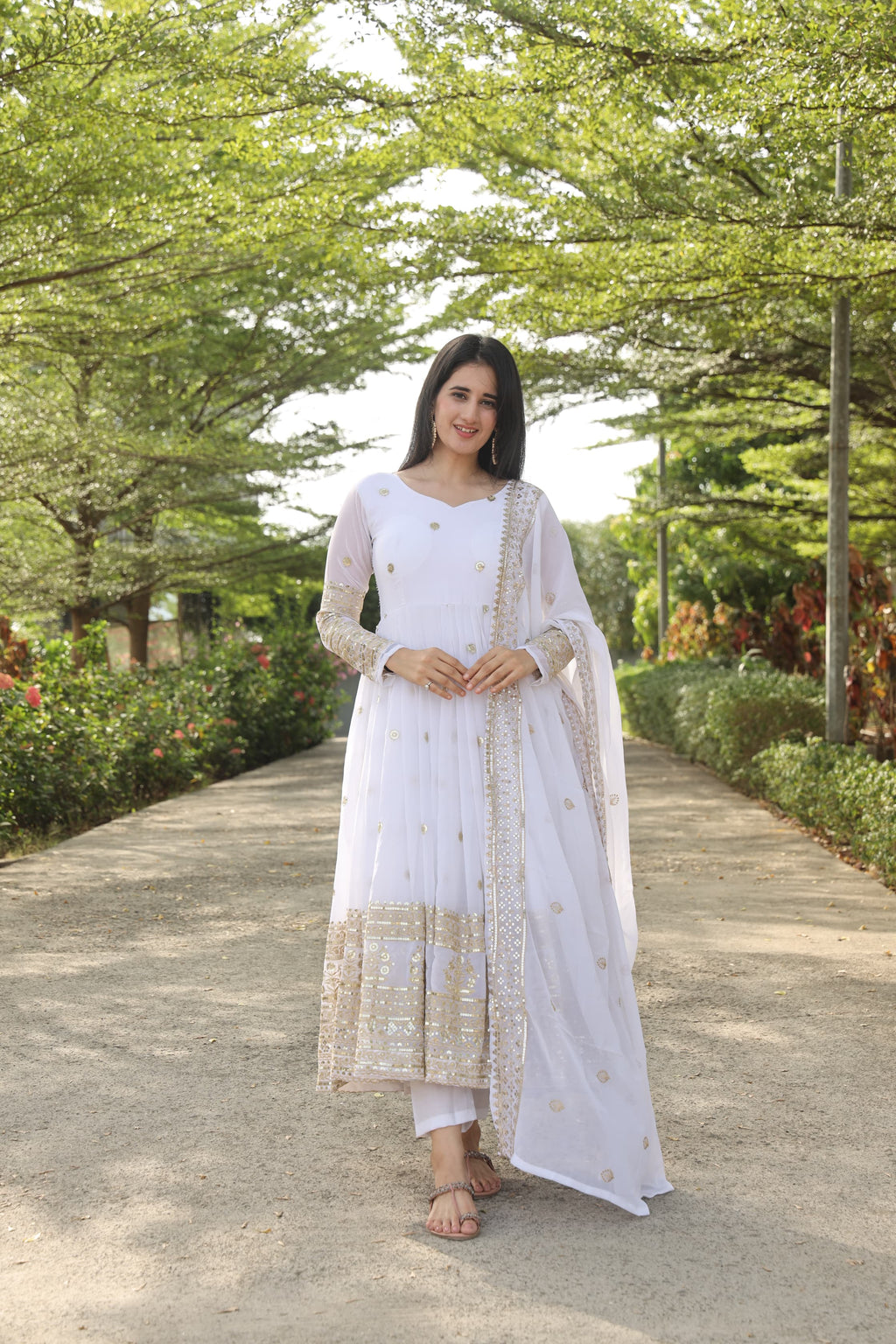 Eloriya Manvi's White Coloured Anarkali Suit Set - XS [34] | Eloriya India