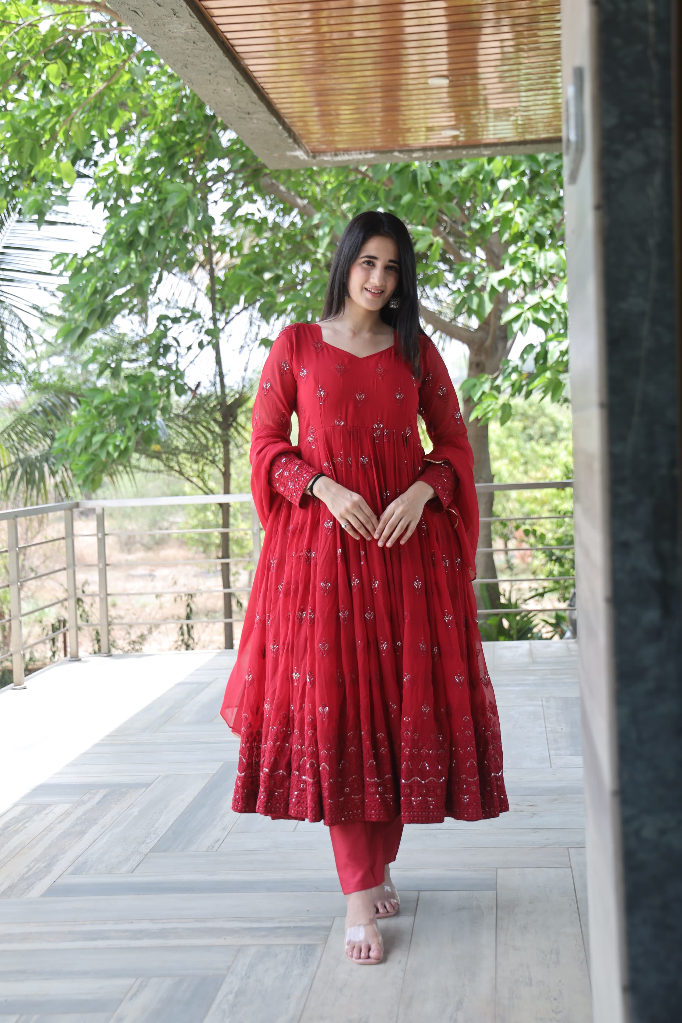 Eloriya Maroon Premium Quality Anarkali Suit Set - 2XL [44] | Eloriya India