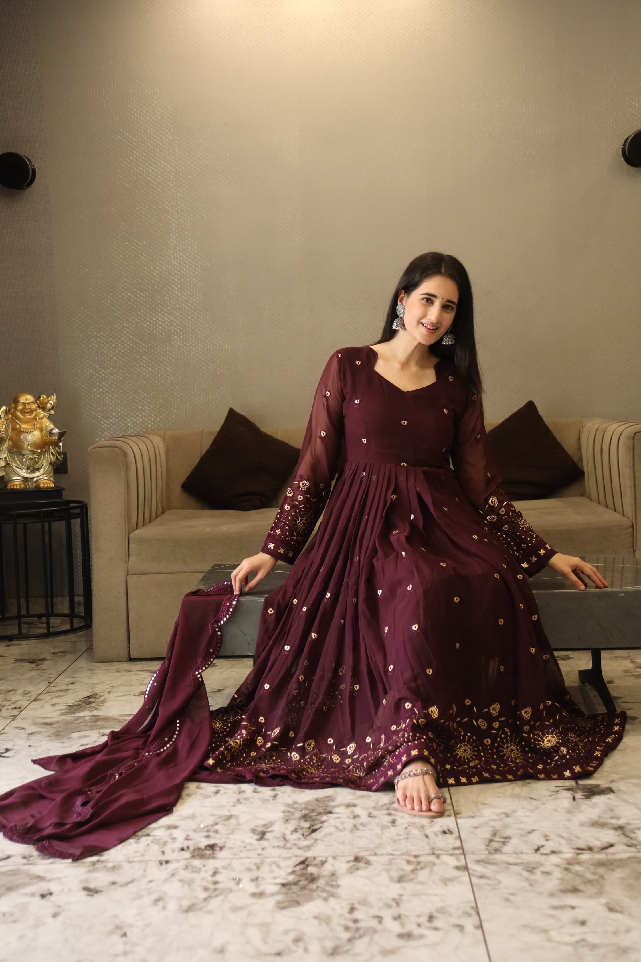 Eloriya Vibhuti's Wine Coloured Anarkali Suit Set - 06 - S [36] | Eloriya India