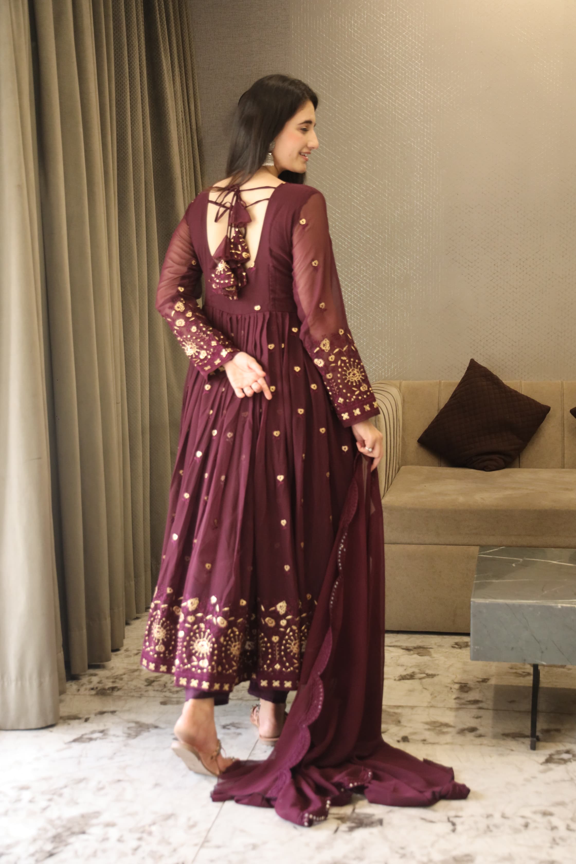 Eloriya Vibhuti's Wine Coloured Anarkali Suit Set - 06 - M [38] | Eloriya India