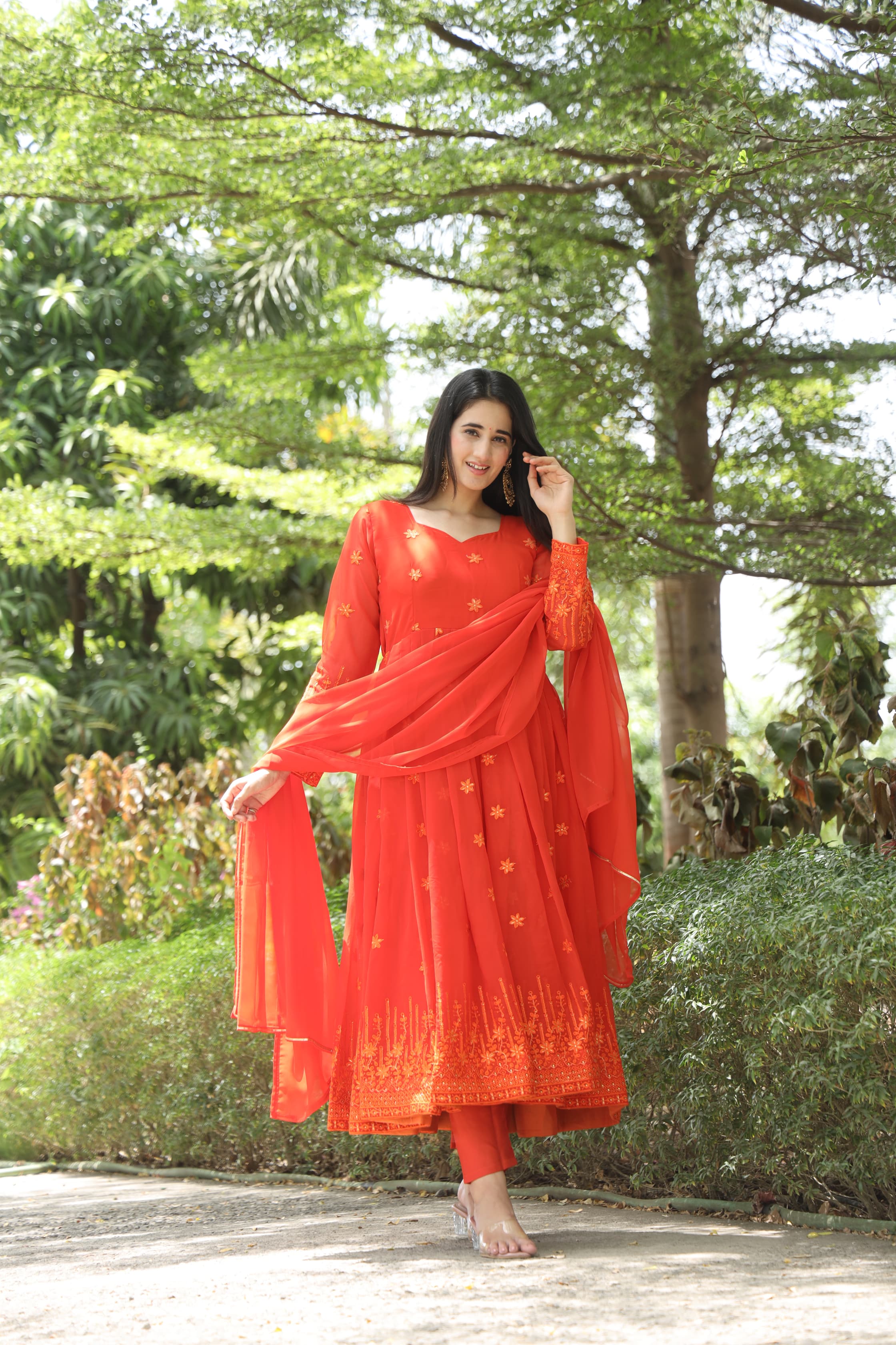Eloriya Keshvi's Orange Coloured Anarkali Suit - 2XL [44] | Eloriya India