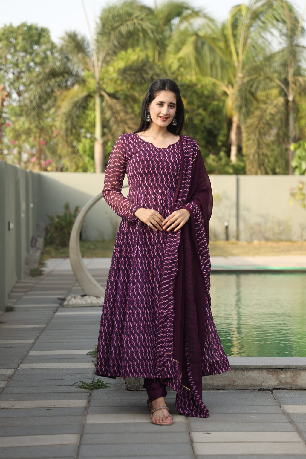 Eloriya Dharani's Wine Coloured Anarkali Suit - S [36] | Eloriya India