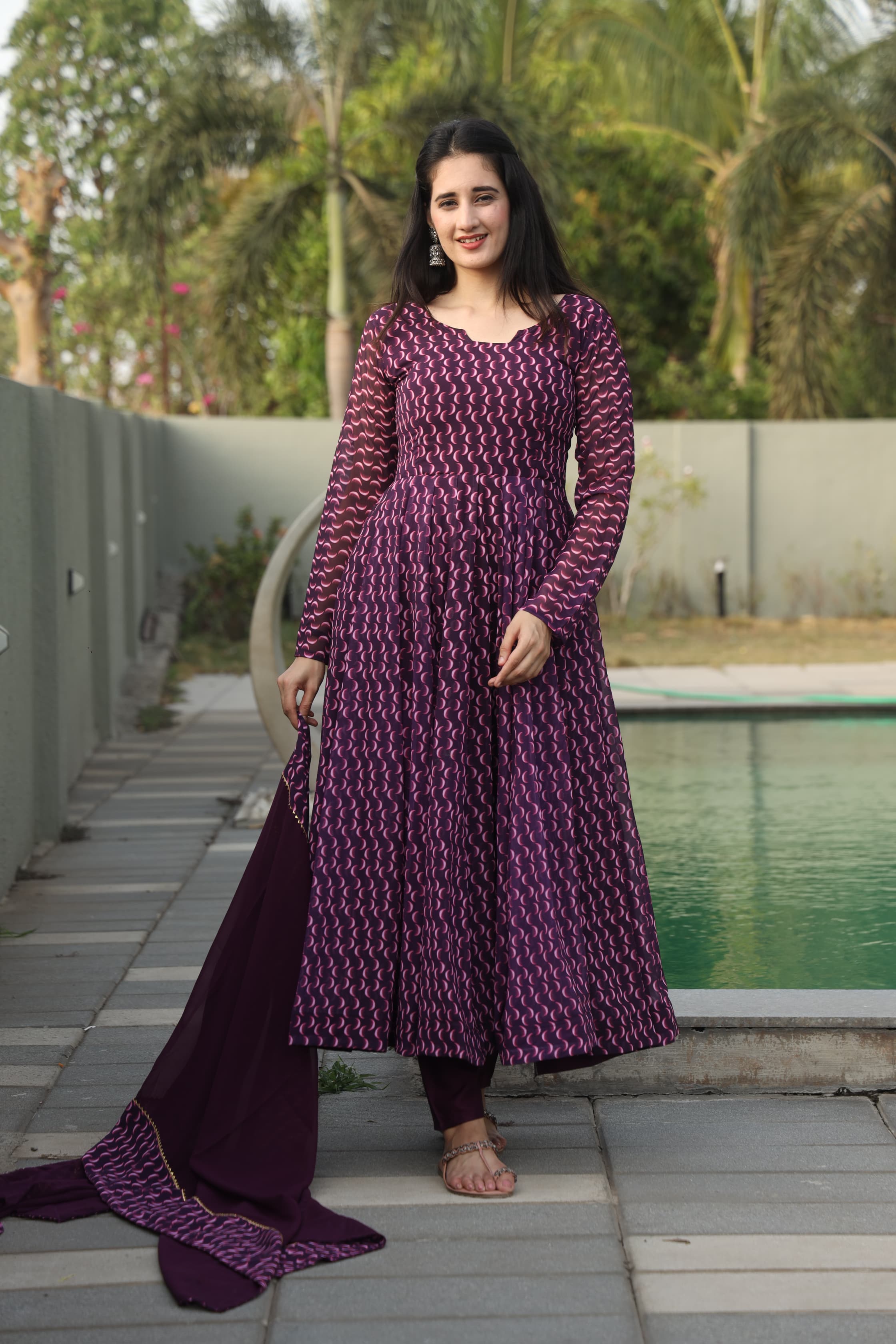 Eloriya Dharani's Wine Coloured Anarkali Suit - L [40] | Eloriya India