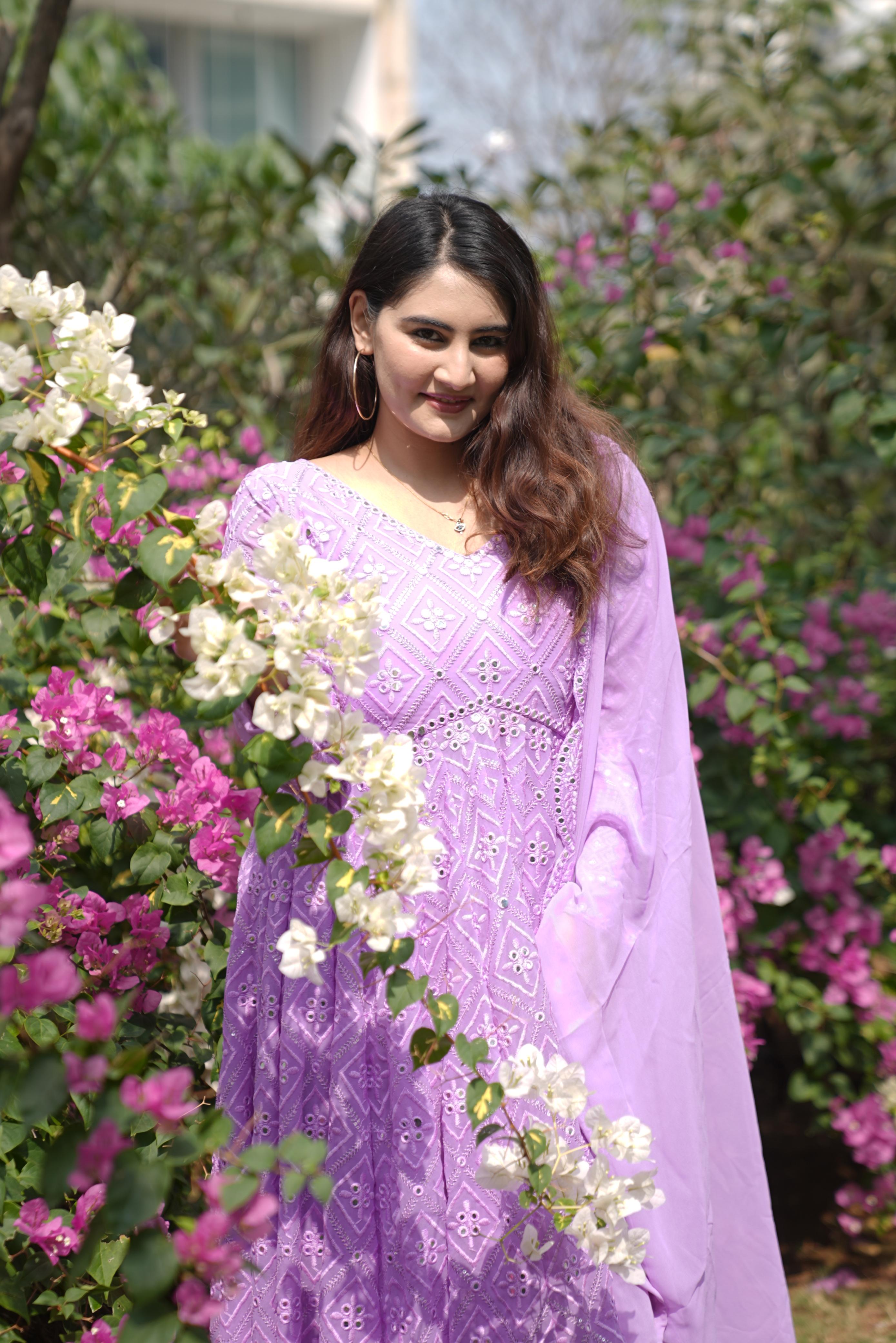 Eloriya Vedika's Purple Coloured Premium Quality Anarkali Suit Set - L [40] | Eloriya India