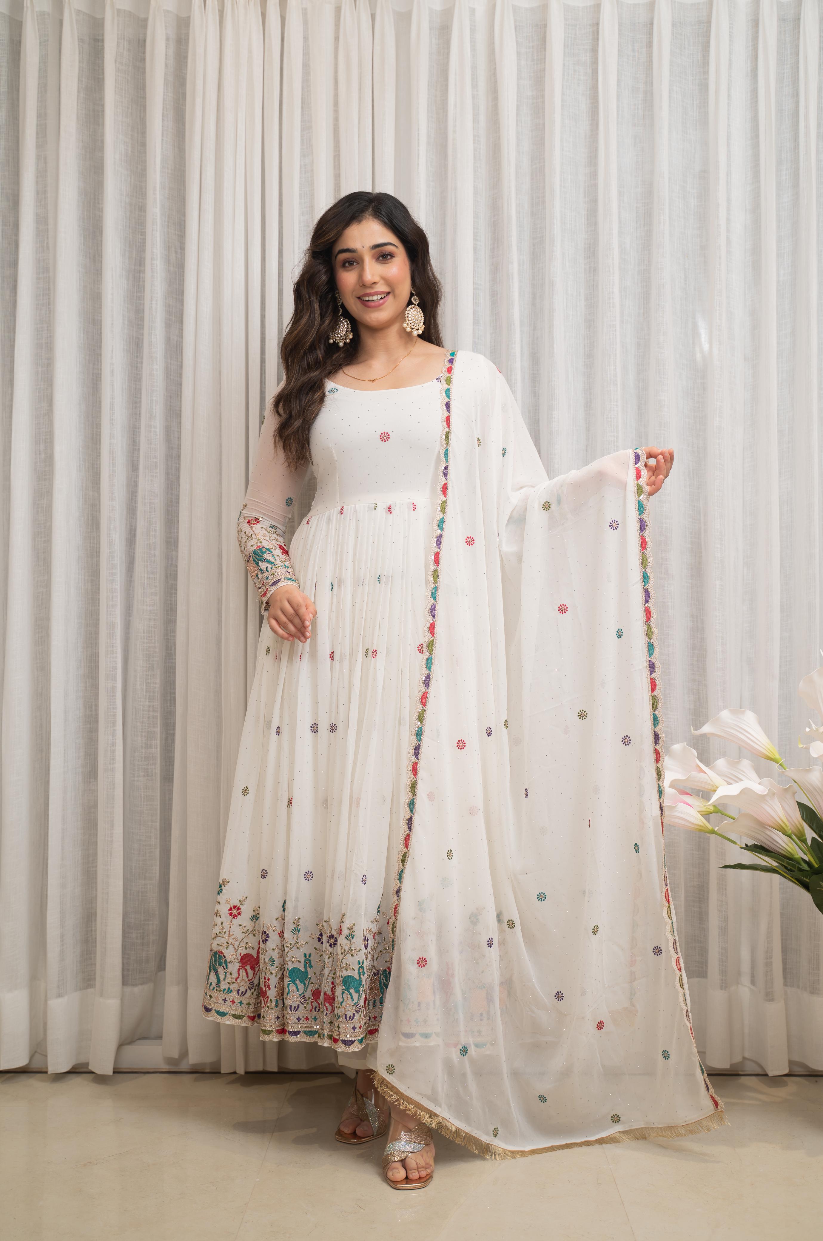 Eloriya Zesta Trendy White Anarkali Suit Set | Eloriya India