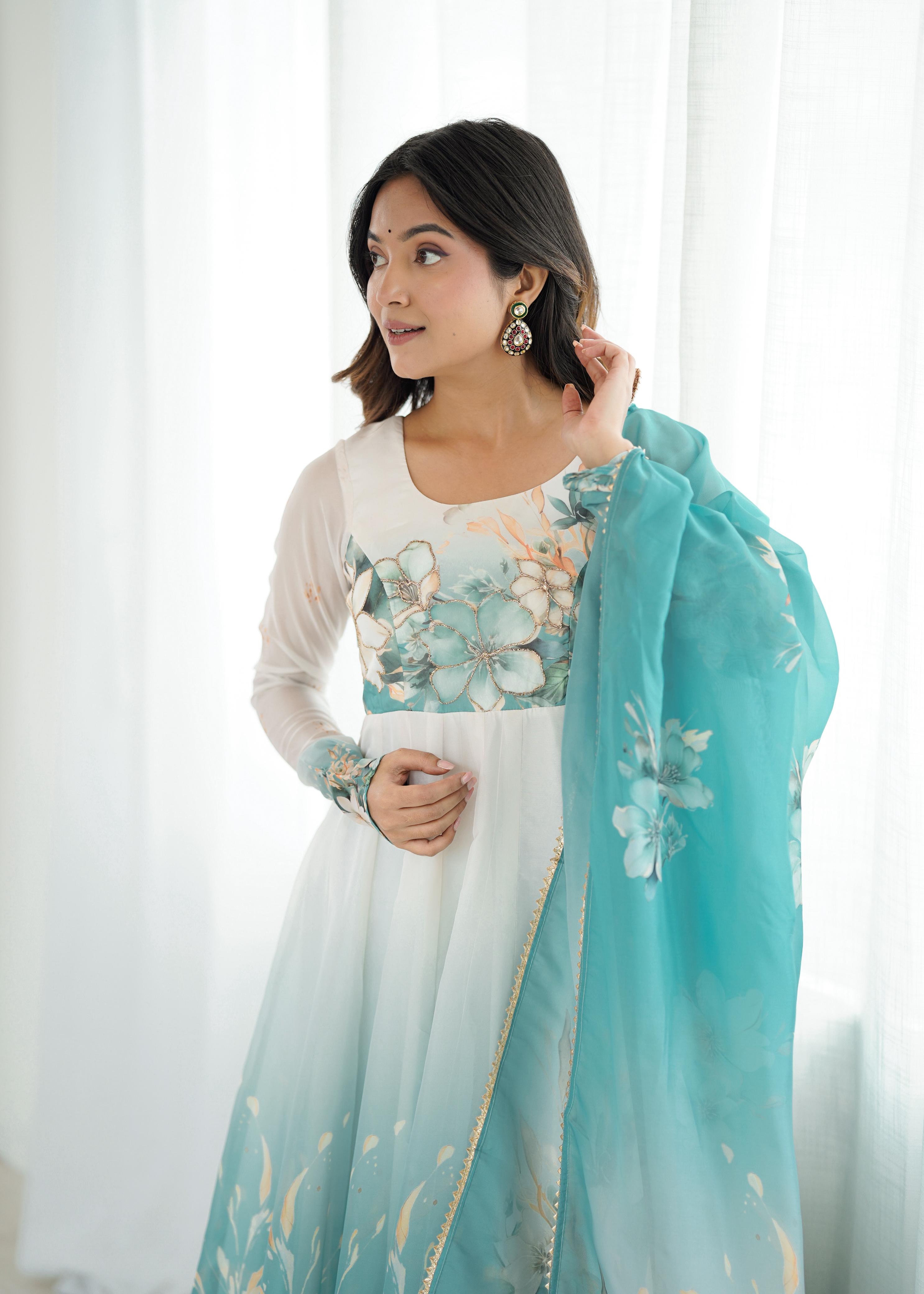Eloriya Piyara Aqua Blue Color Anarkali Suit Set | Eloriya India