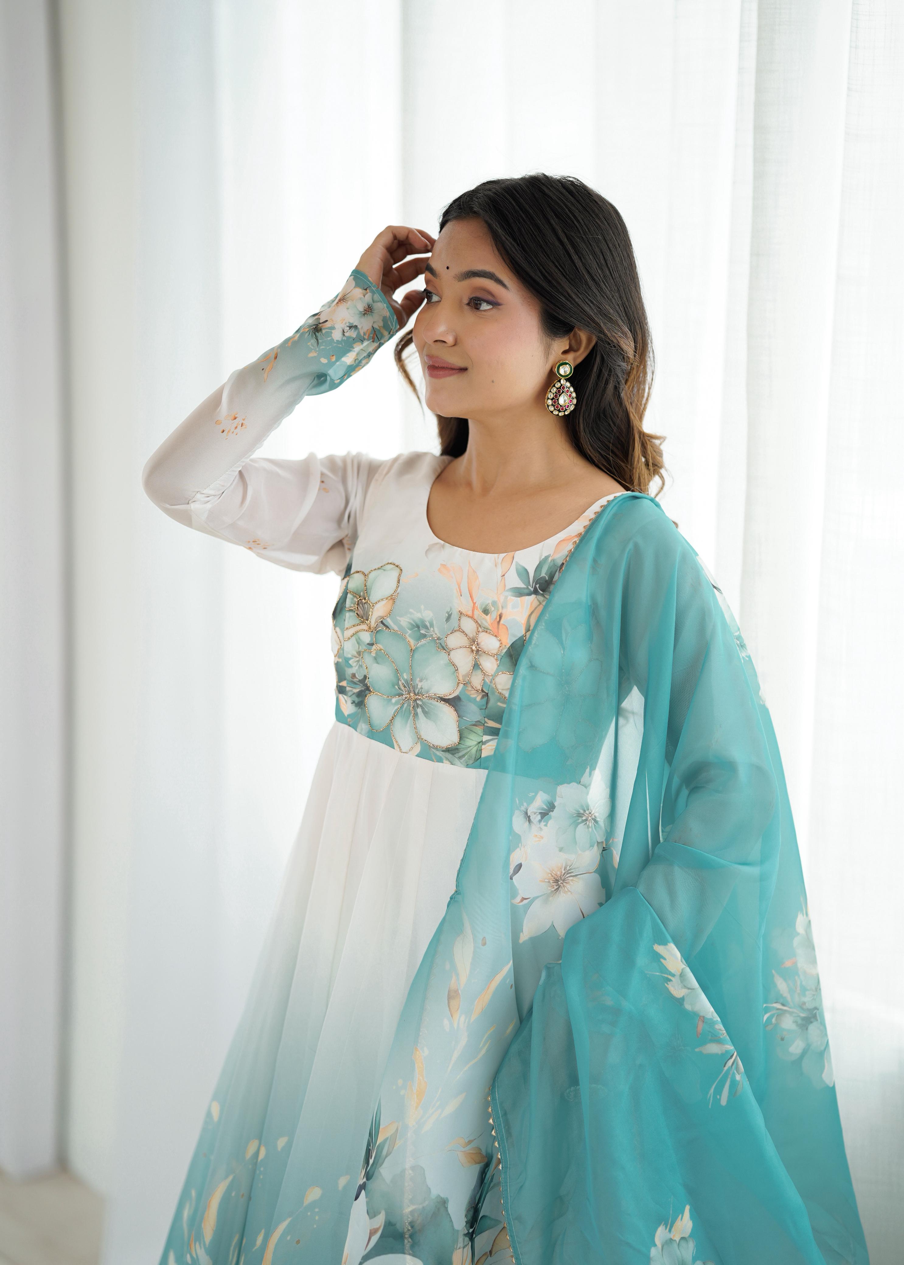 Eloriya Piyara Aqua Blue Color Anarkali Suit Set | Eloriya India