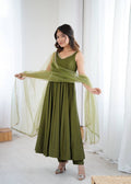 Eloriya Kiyara Mahendi Color Anarkali Suit Set [Sleeves Fabric Attached] | Eloriya India