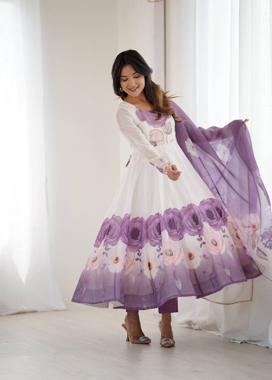 Eloriya Jiyara Violet Color Anarkali Suit Set - XL [42] | Eloriya India