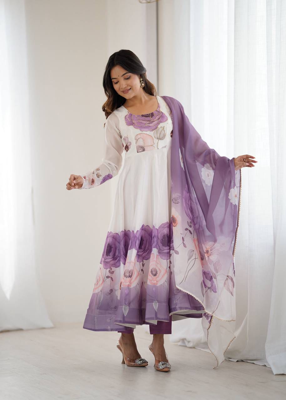 Eloriya Jiyara Violet Color Anarkali Suit Set - S [36] | Eloriya India