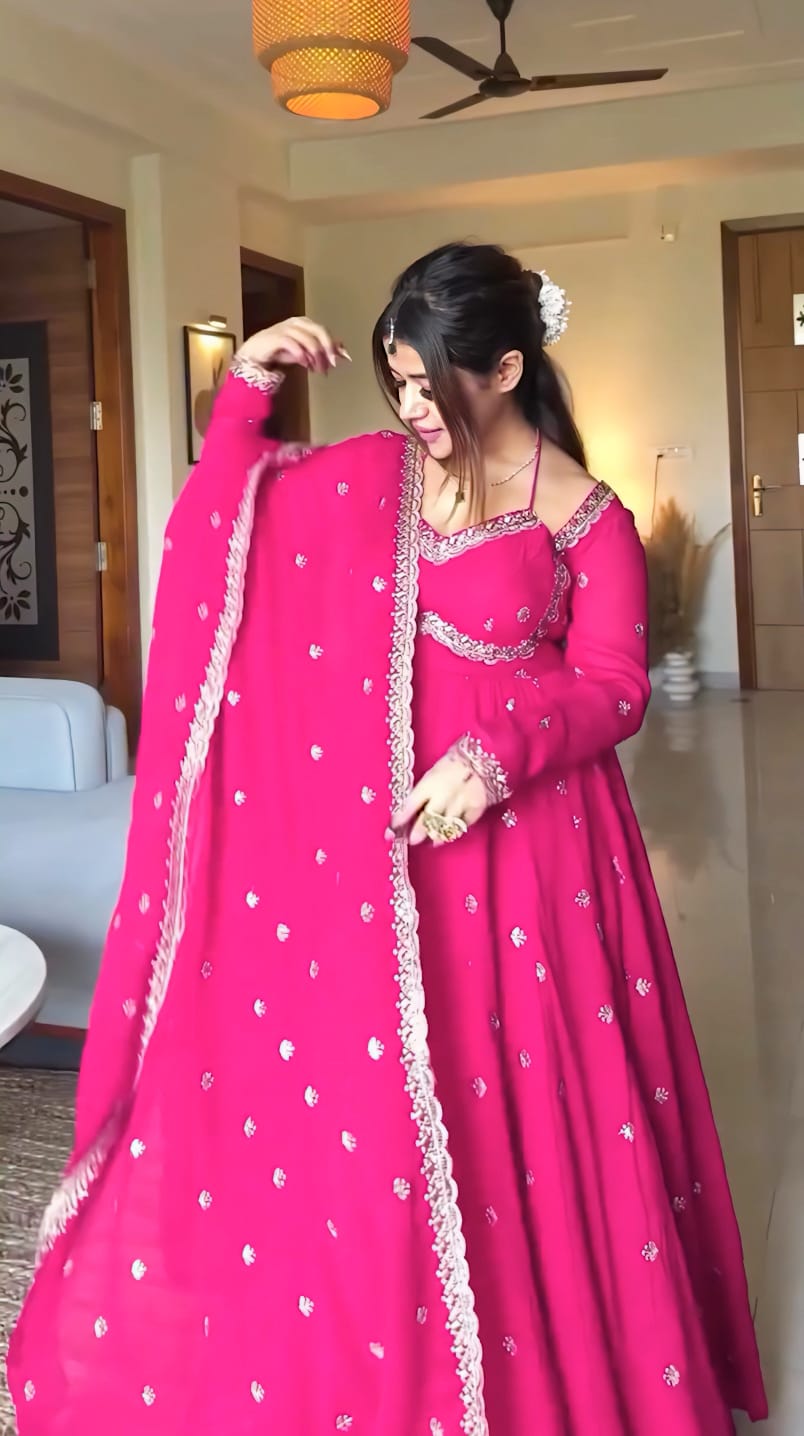 Eloriya Pink Slit Anarkali Premium Suit Set - M [38] | Eloriya India