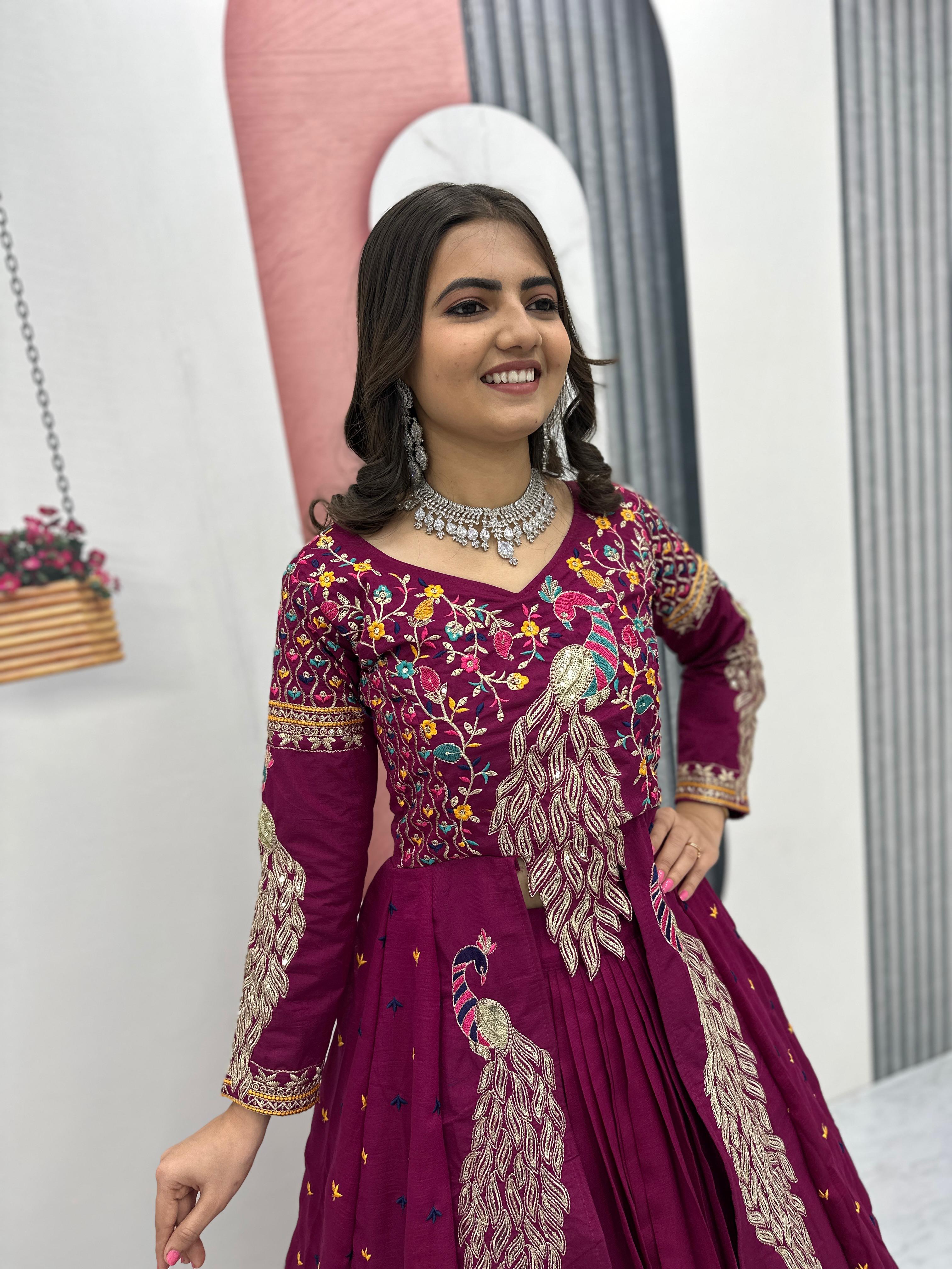 Eloriya Premium Quality Heavy Traditional Crop Top With Shrug - XL [42] | Eloriya India