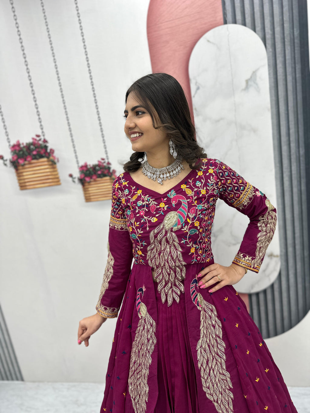 Eloriya Premium Quality Heavy Traditional Crop Top With Shrug - L [40] | Eloriya India